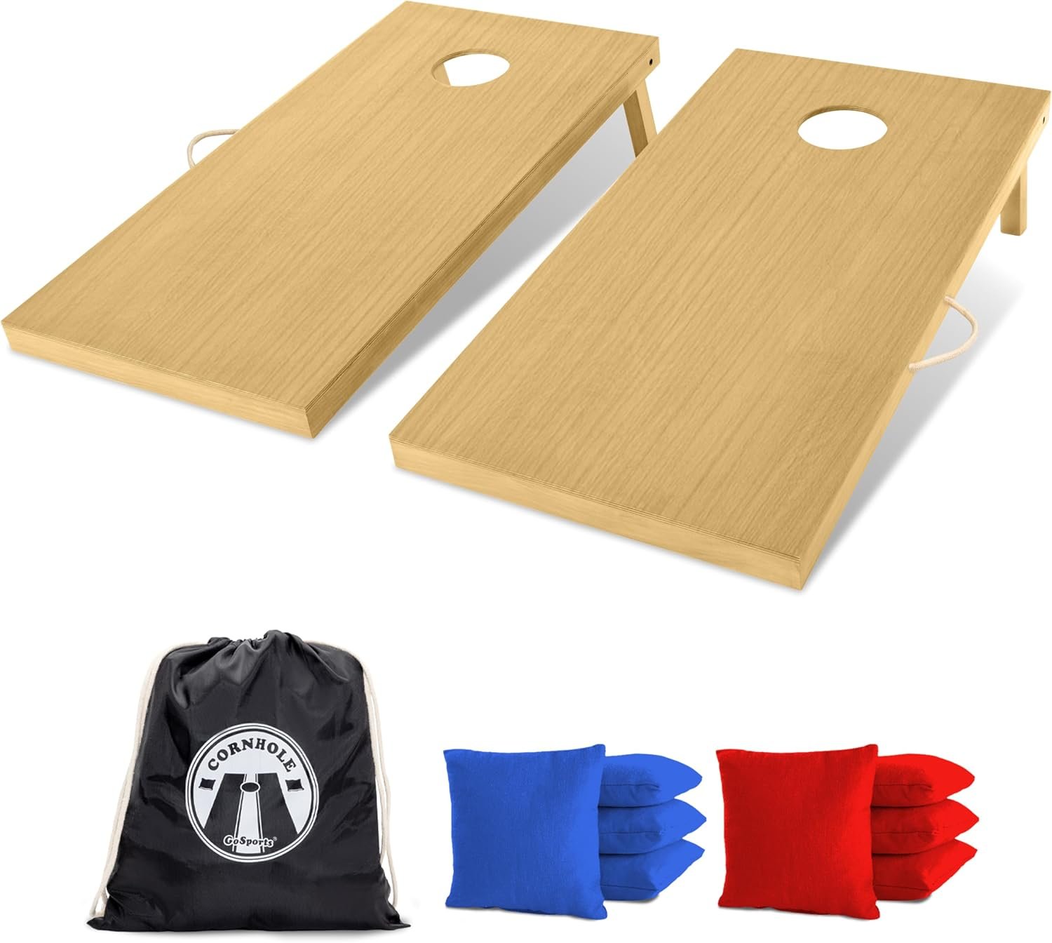 GoSports 4 x 2 ft Classic Wooden Cornhole Board Set – Portable Bean Bag Toss Game for Adults & Family – Includes Set of 8 Bean Bags with Tote Bag