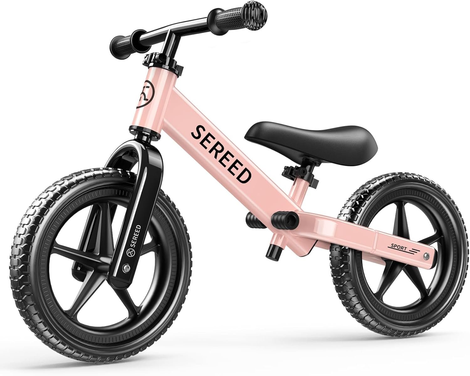 SEREED Toddler Balance Bike 2 Year Old, Gift for 2-3 Boys Girls, Adjustable | No Pedal Kids Toy Bike for 2-5 Years Old, Customize Plate with 3pcs Stickers (Pink)