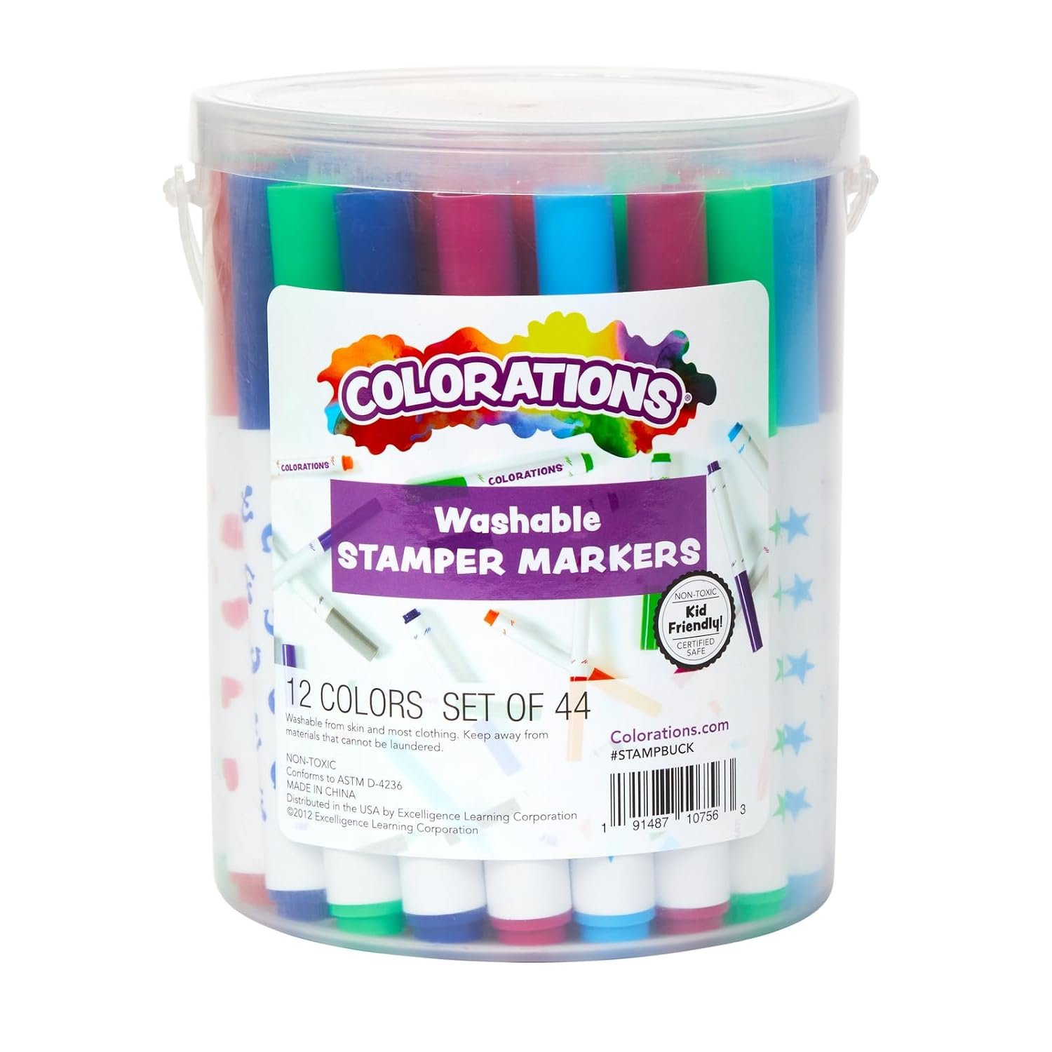 Colorations STAMPBUCK Colorations Washable Marker Stamper Bucket (Pack of 44) | Art Supplies for Kids, Ages 3+