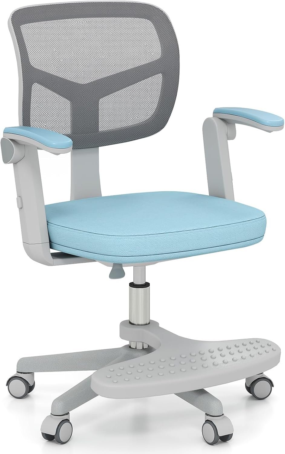 Costzon Kids Desk Chair, Student Ergonomic Computer Chair with Wheels, Footrest, Adjustable Height, Flip-up Armrests & Soft Removable Cushion, Swivel Rolling Kids Office Chair for 3-15 (Blue)