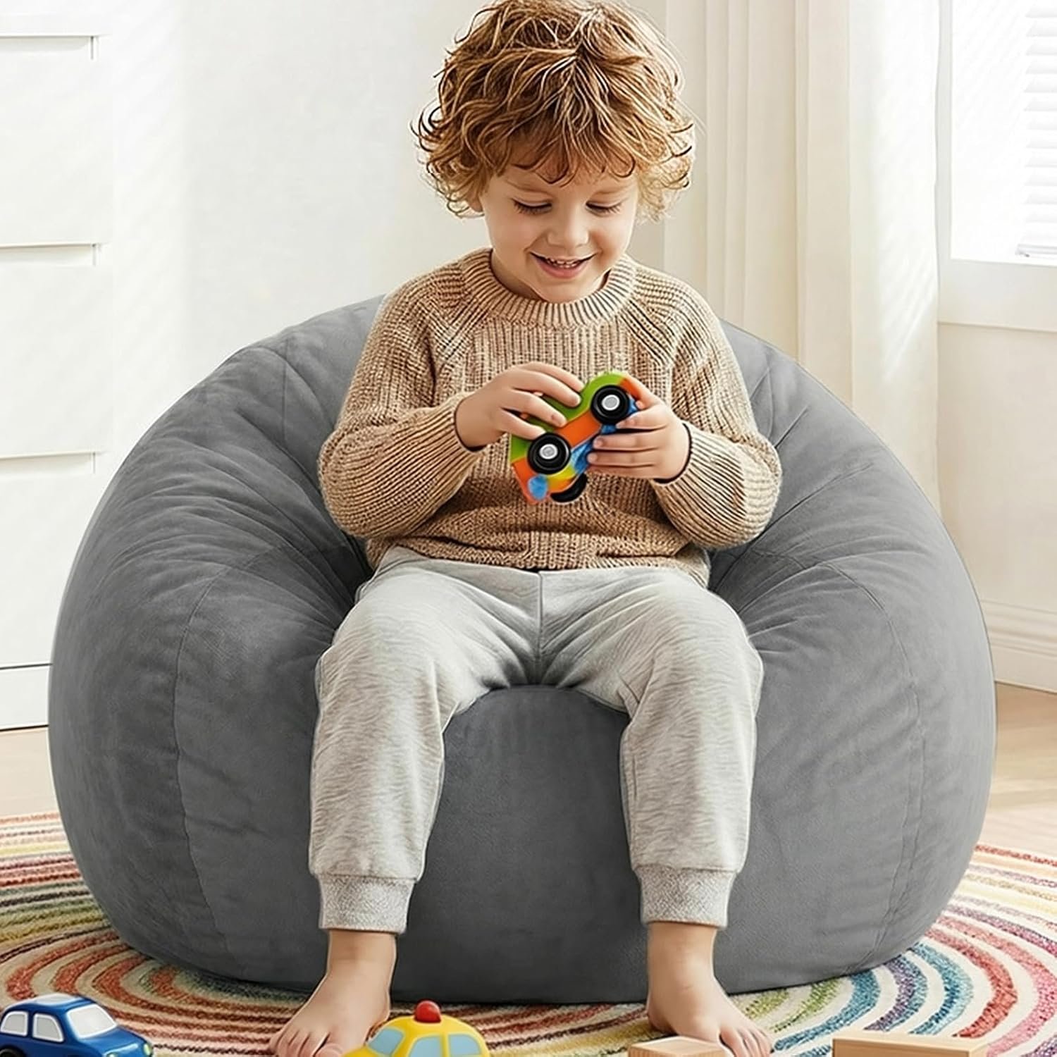 Stuffed Animal Storage Bean Bag Chair Cover, No Filler Bean Bag Cover | Soft Comfy Velvet, Stuffed Animal Storage Chair, Durable Zipper, for Plush Toys or Blankets, for Kids Teens Adults Girls