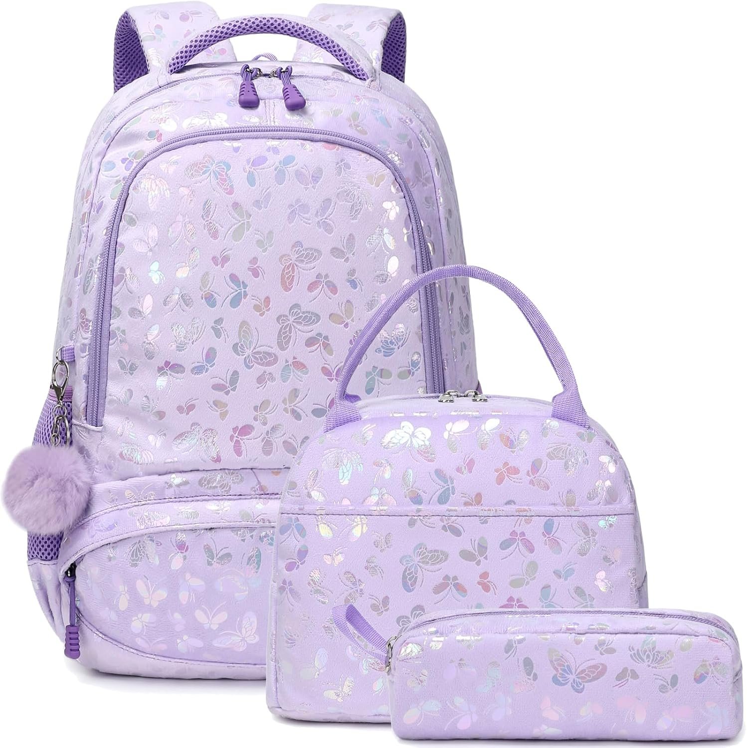 Girls Backpack with Lunch Box 3 in 1 Set Kids Backpack for Girls Preschool Kindergarten Elementary School Backpack