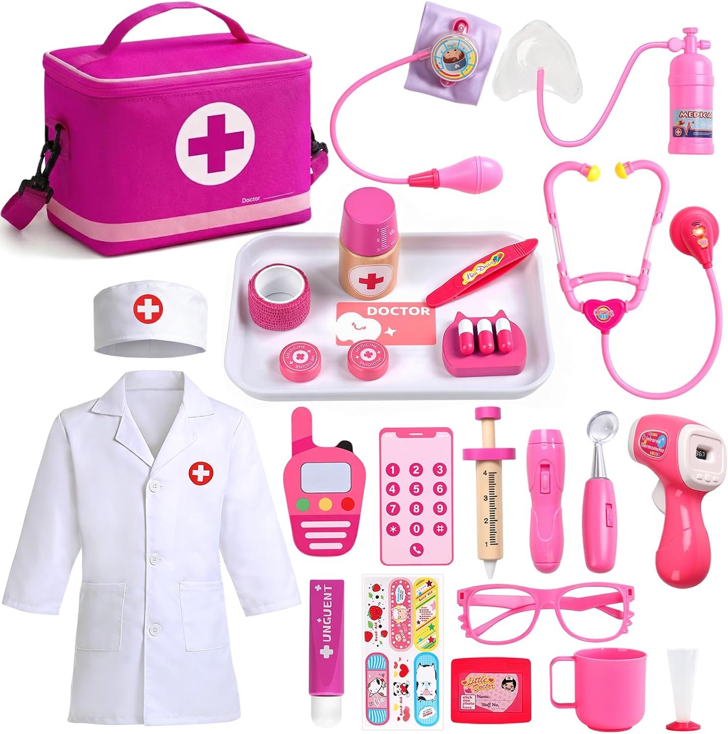 Doctor Kit for Toddlers 3-5 Girls Toy Kids Doctor Play Set for Pretend Play | Heartbeat Stethoscope, Doctor Coat, Storage Bag, Christmas Gift, Birthday Gift for Girls Ages 3-5