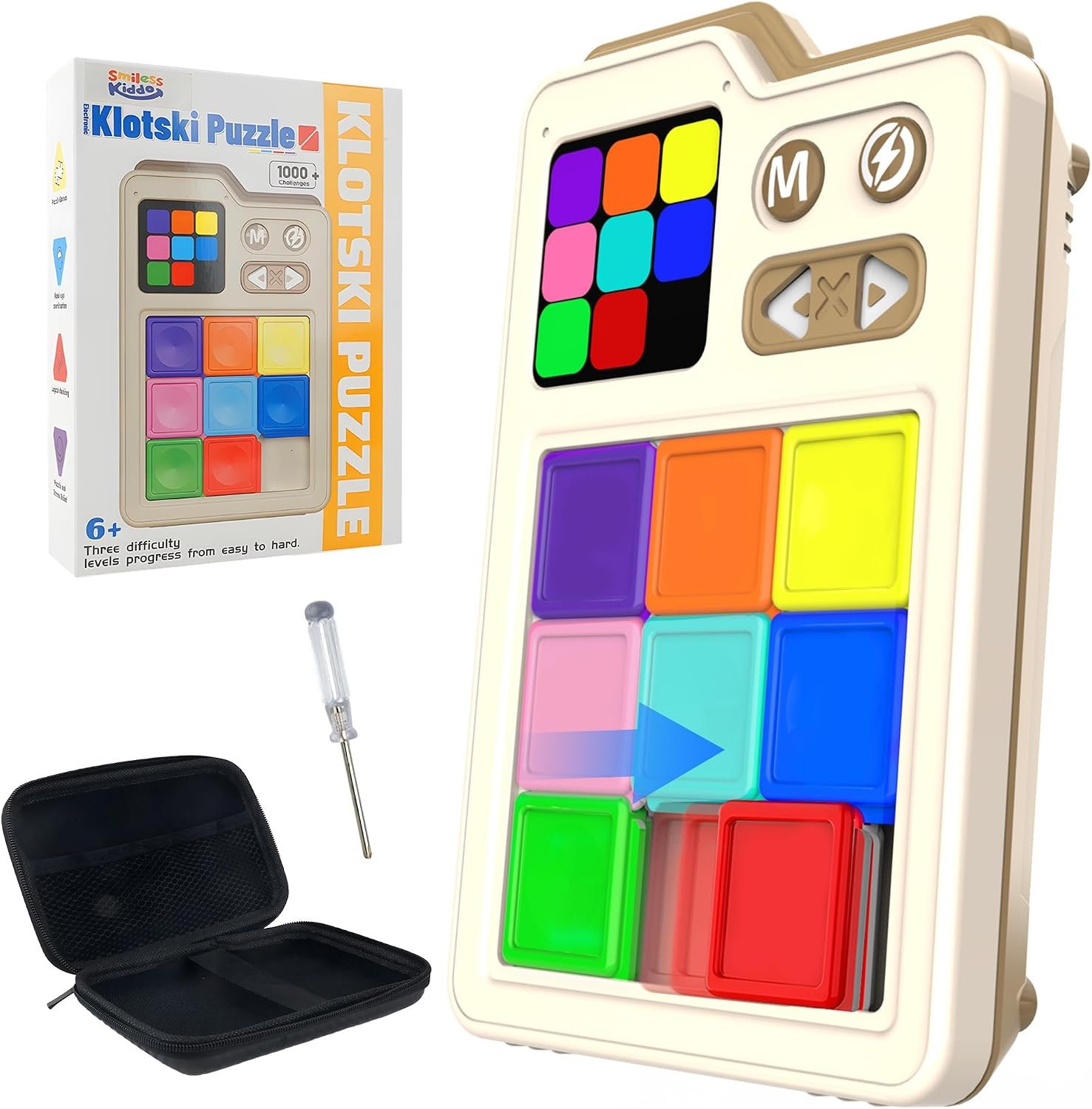 SMILESSKIDDO Kids Games Brain Teaser Slide Puzzle, with 1000+ Challenges | Original 3 Modes, Travel Toys Electronic Sliding Gifts for Boys & Adults, Fun Unblocking Logic Toy for Kid