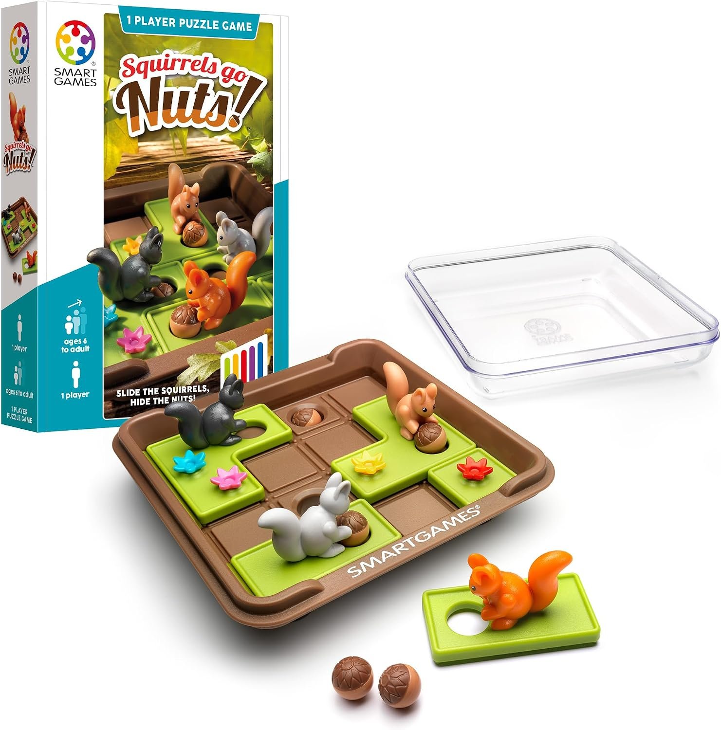 SmartGames Squirrels Go Nuts Sliding Logic Travel Puzzle Game with 60 Challenges for Kids Ages 6+