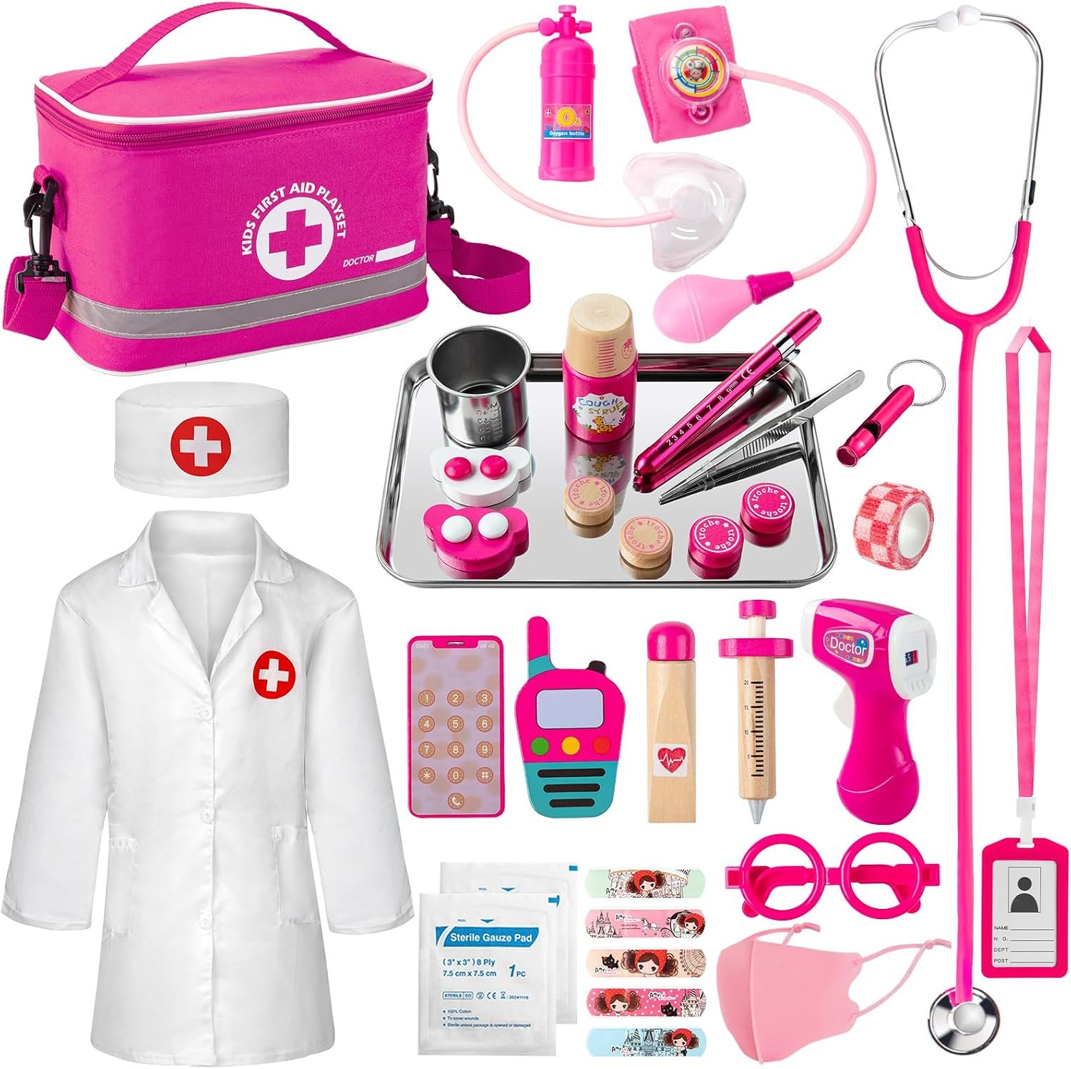 EFO SHM Doctor Kit for Kids Ages 3+, 34 Pcs Pretend Play Toys | Doctor Play with Medical Storage Bag & Real Stethoscope, Fun Role Playing Game for Girls Boys Birthday Gifts