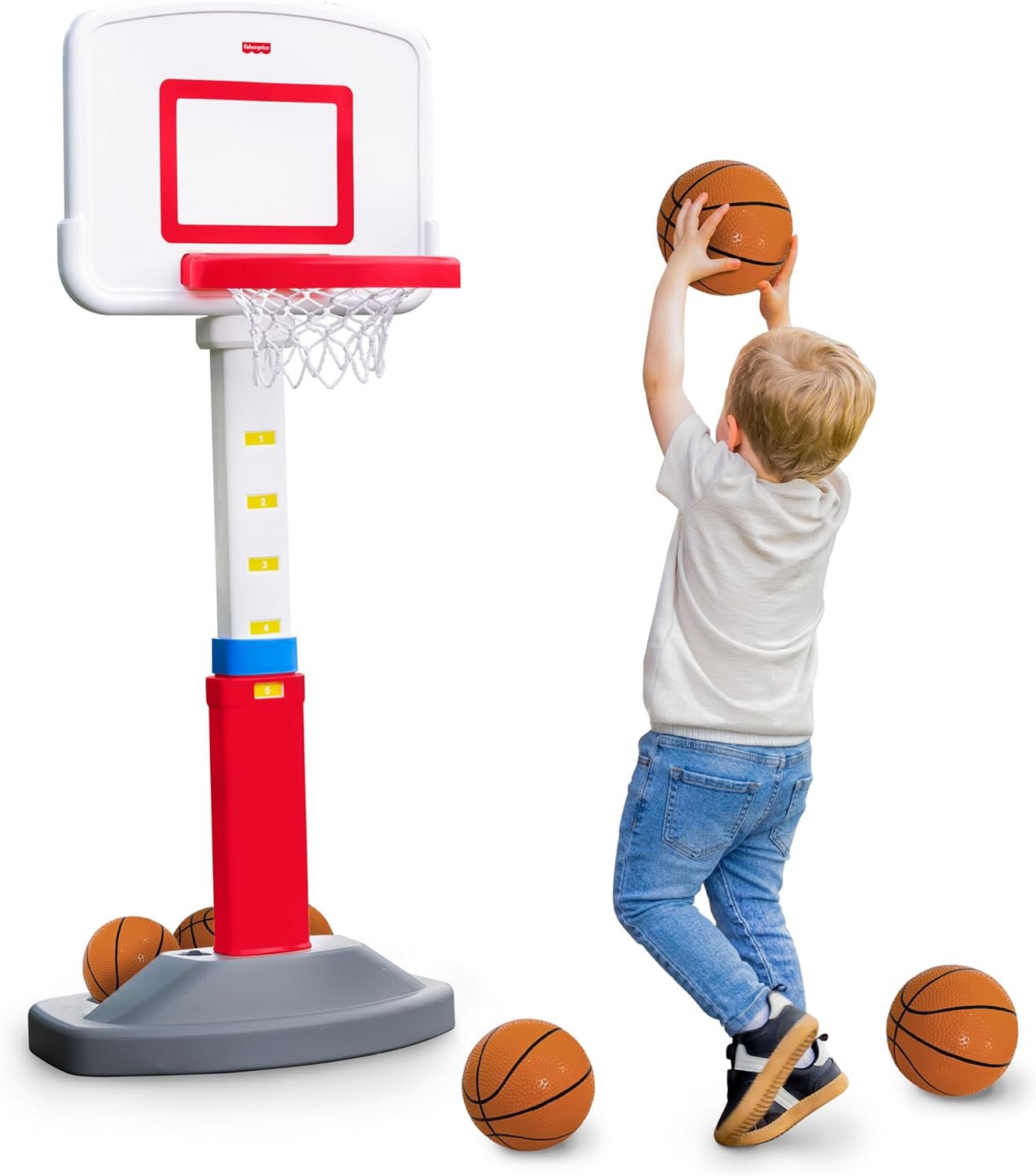 Fisher-Price™ Grow-to-Pro Basketball Hoop for Toddlers & Kids – Adjustable Height Indoor/Outdoor Play Set with Ball, 18 Months – 5 Year