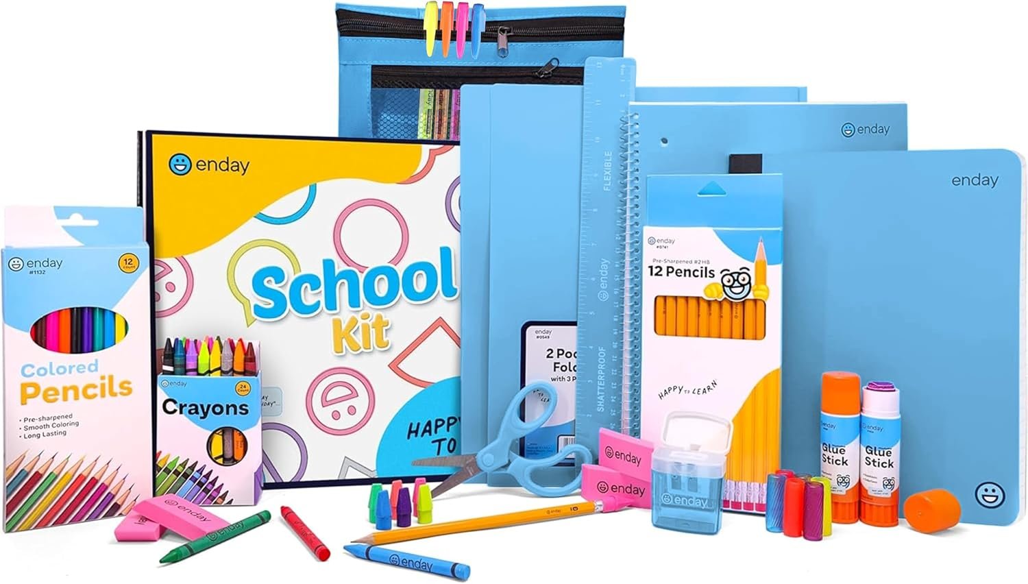 Enday Back to School Supplies for Kids, School Supply Box Grades K-5 (Blue, 1 Kit) | Premium Quality Kids School Supplies Kit, Kindergarten School Supplies for Girls and Boys, 78 Piece Set