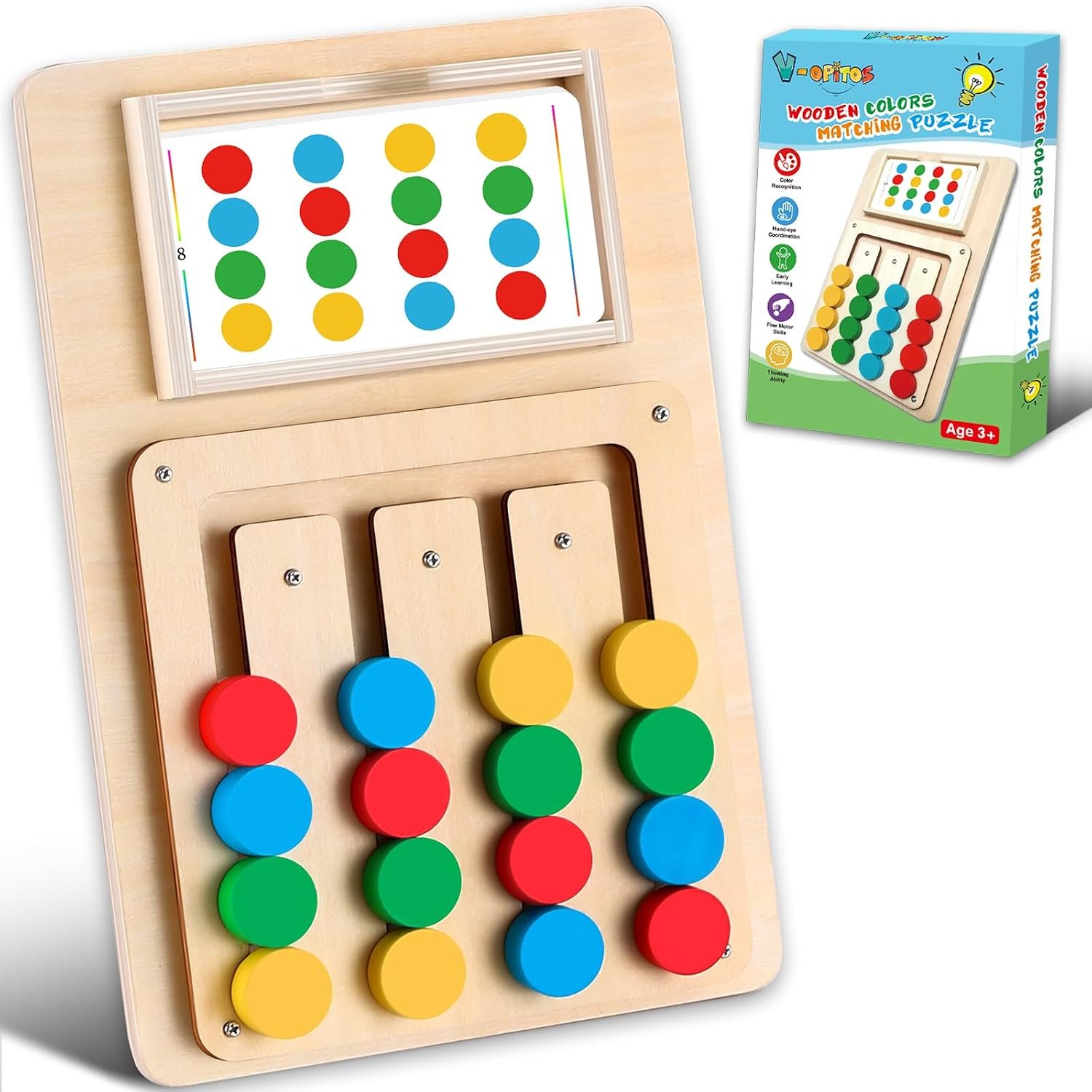 Color Matching Puzzle, Montessori Brain Teaser for Kids Ages 3-7 | Handheld travel game, road trip activity, screen-free play, boys and girls, Christmas and birthday gift