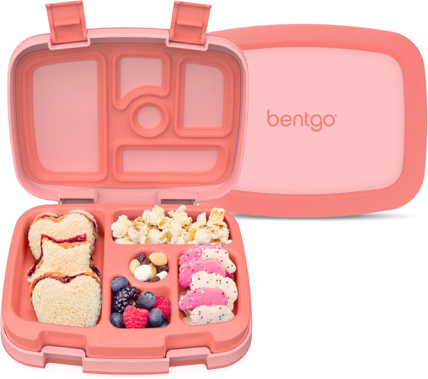 Bentgo Kids Bento-Style 5-Compartment Leak-Proof Lunch Box | Ideal Portion Sizes for Ages 3-7, Durable, Drop-Proof, Dishwasher Safe, PFAS & BPA-Free Materials (Coral)