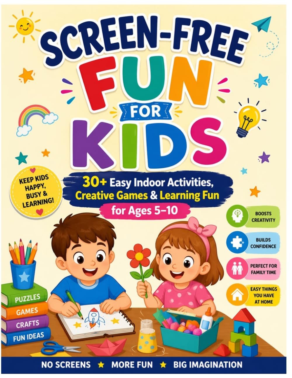 Screen-Free Fun for Kids: 30+ Easy Indoor Activities, Creative Games & Learning Fun for Ages 5–10