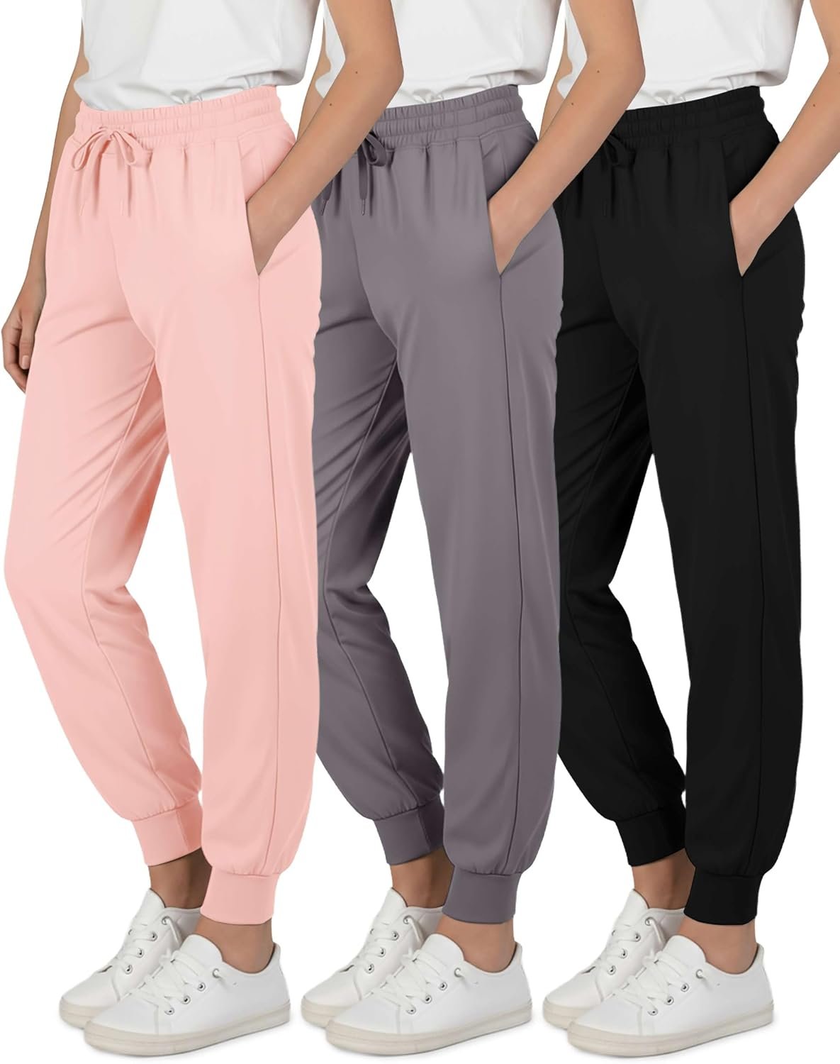 3 Pack Girls’ Athletic Jogger Sweatpants Kids Teens Uniform Sports Pants | Available in Sizes 4-16, School, Dance, Track, Running, Gym, Pull On Elastic Waist, Baggy Relaxed Fit, Soft, Cozy