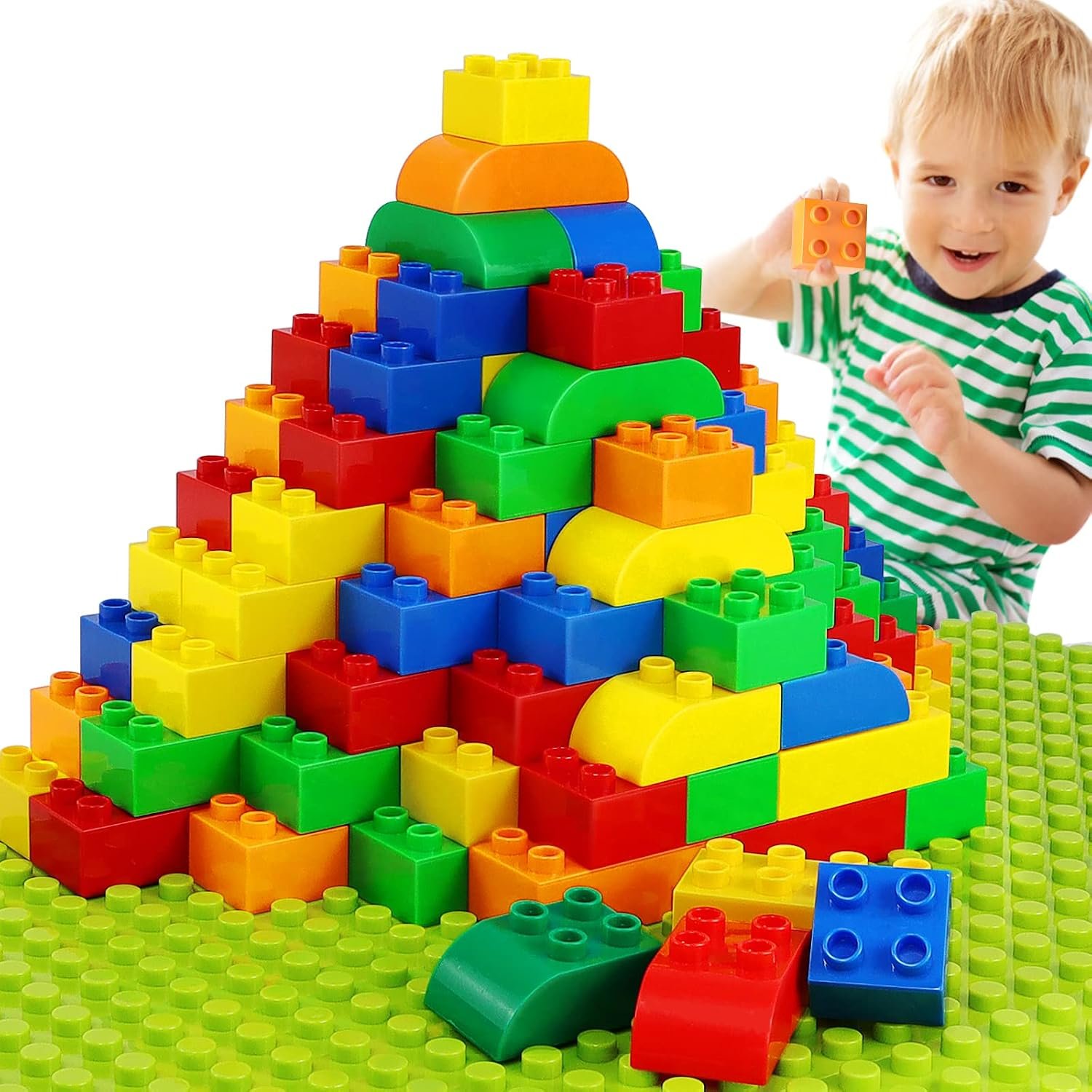 Big Building Blocks for Toddlers Kids Age 2-5, 150 PCS Set with Baseplate | Classic Building Bricks for Children Boys Girls Preschool All Ages, Major Brand Compatible Educational STEM Toy Birthday Gift