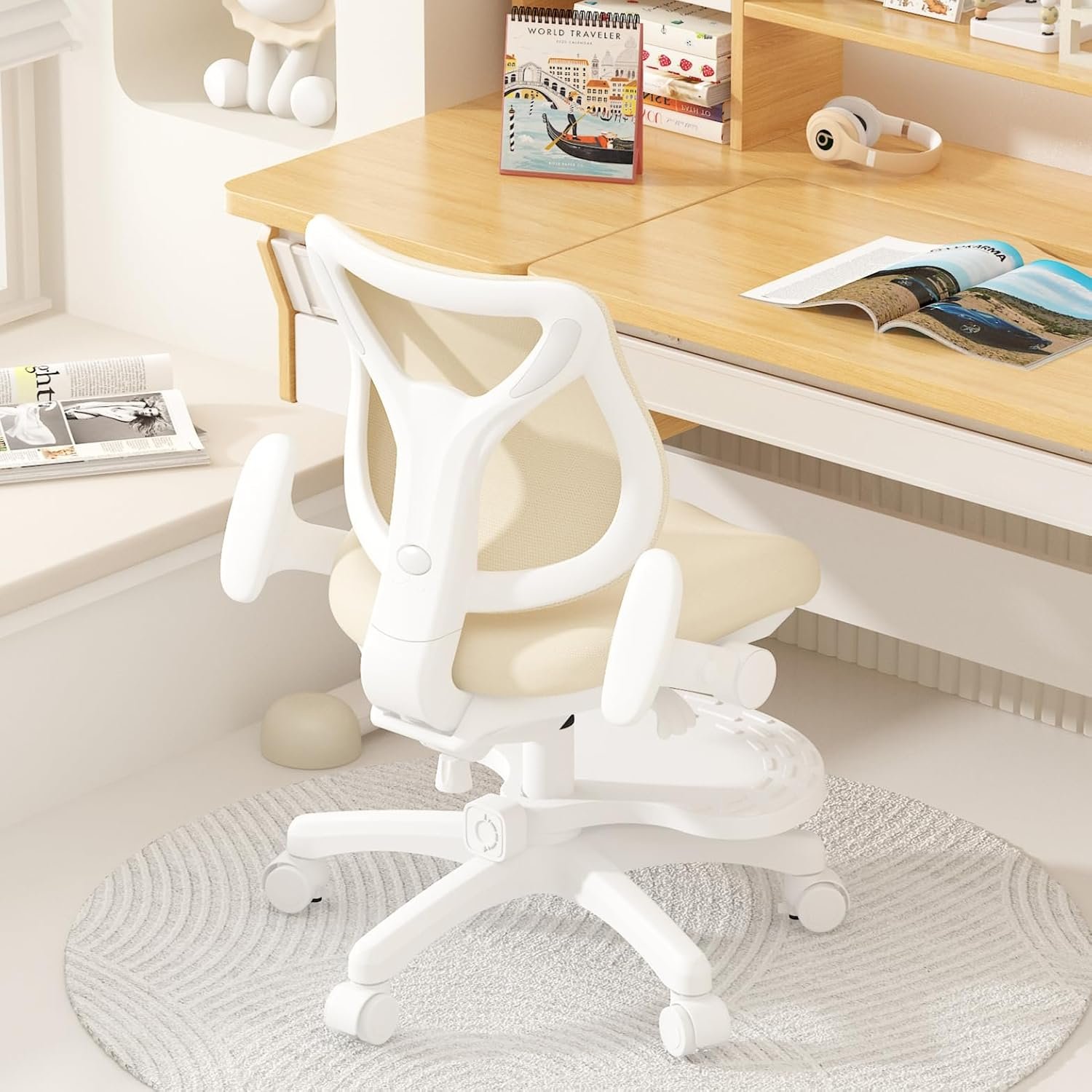 Kids Ergonomic Chair, Kids Office Chair, Model Deer (Beige) | Adjustable Footrest, Flip-Up Armrests, Adjustable backrest, Adjustable Height, Kids study chair，kids Computer chair