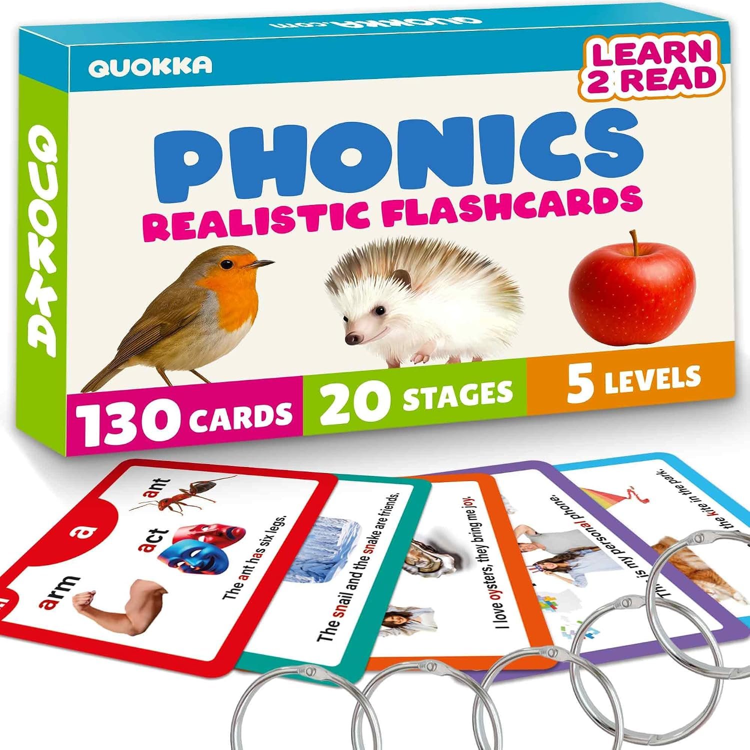 ABC Learning Flash Cards for Toddlers 1-3 – Flash Cards for Kids Ages 4-8 | 20 Phonic Stages with 130 Flash Card for Kids Ages 6-8 — Learn to Read Games and Reading Manipulatives for Phonemic Awareness
