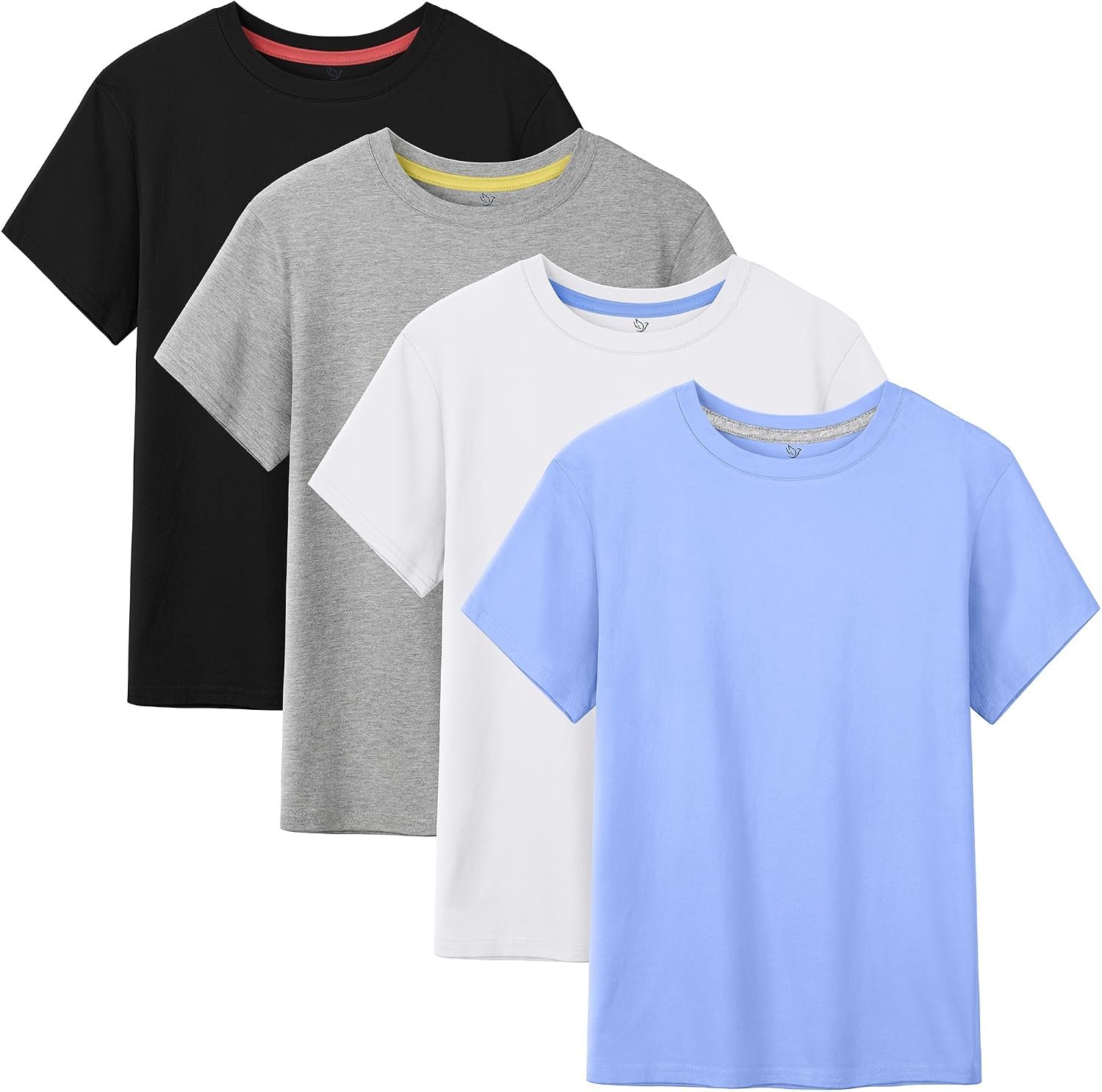 4 Pack Boys Shirts Short Sleeve Cotton Tshirts Kids Summer T-Shirts Clothes | Tagless & Smooth & Breathable, Basic Fit Contrast Trim Neck Tee, Unisex Tops for 2T-18Y, Great for School & Play & Daily Wear
