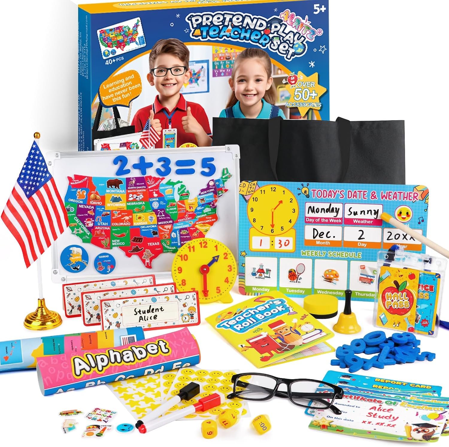 Alritz Role Pretend Teacher Playset School Toys Kit for Kids Ages 6+