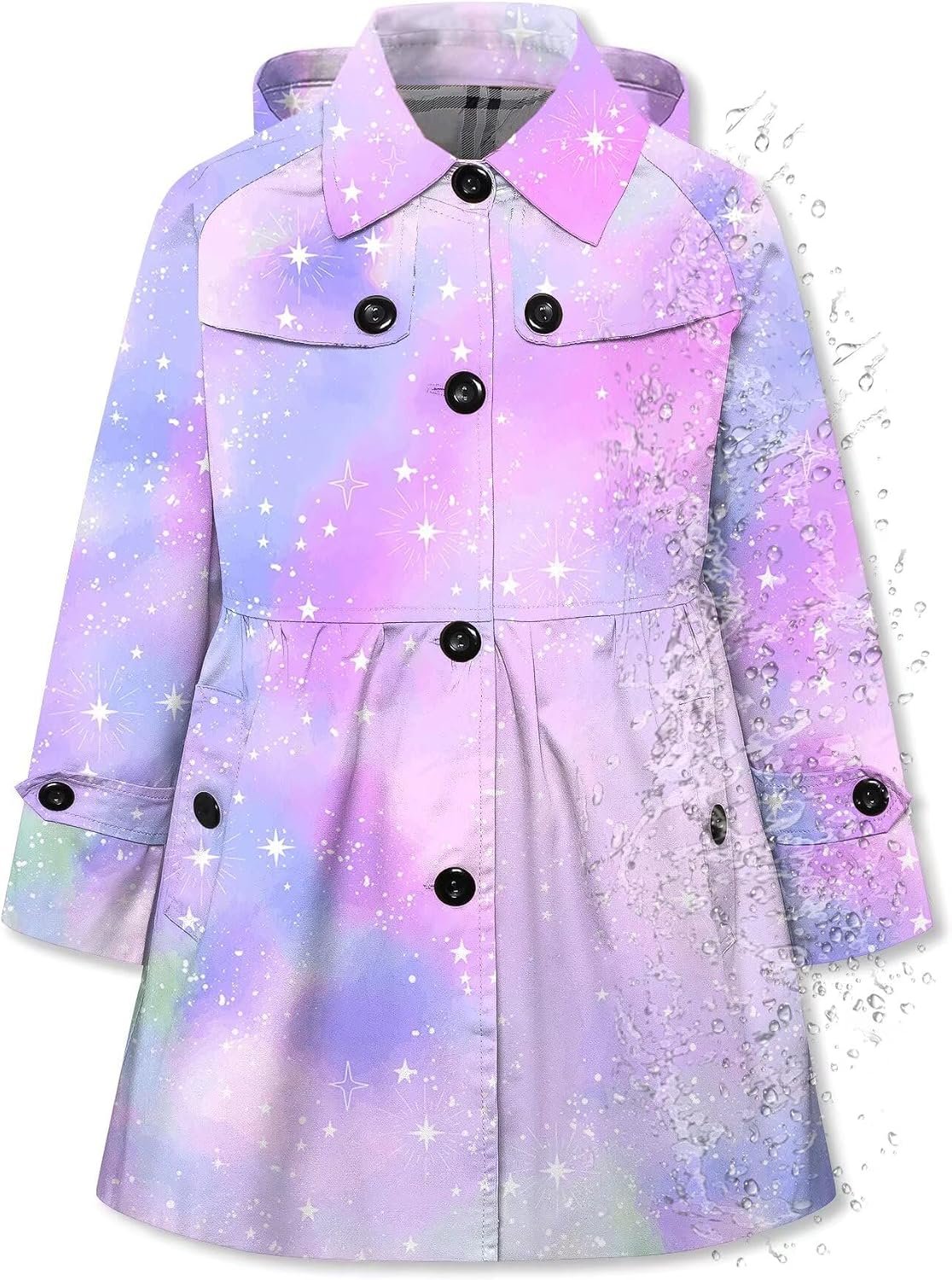 Betusline Girl’s Hooded Rain Jackets Lightweight Print Waterproof Trench Coat Windbreaker Raincoats for Girls,2-14 Years
