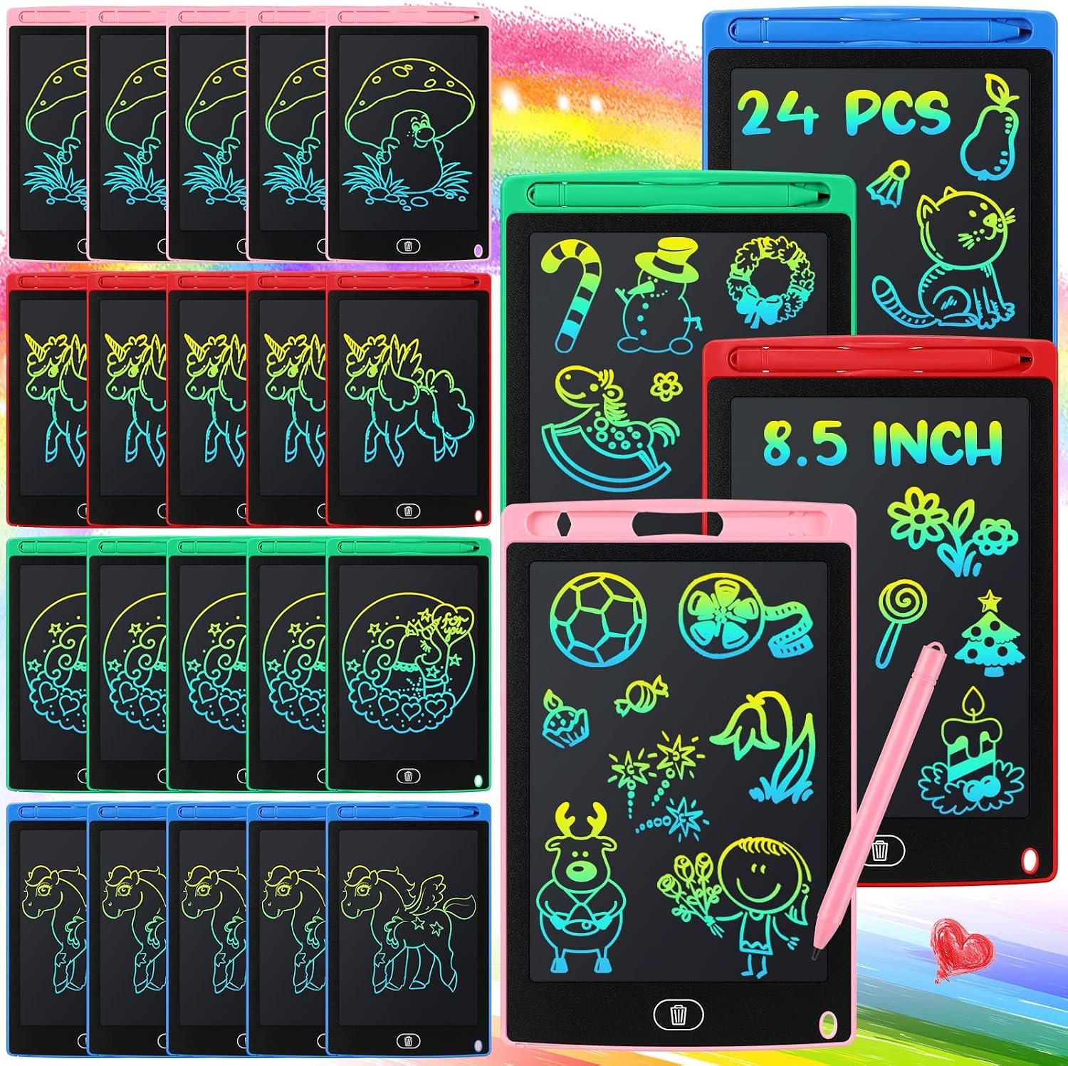 Zhehao 24 Pieces LCD Writing Tablet Doodle Board 8.5 Inch Colorful Reusable Screen Board Pad Reusable Drawing Writing Learning Educational Pad Toys for Girls Boys 8-10 3-10(Classic Round Style)