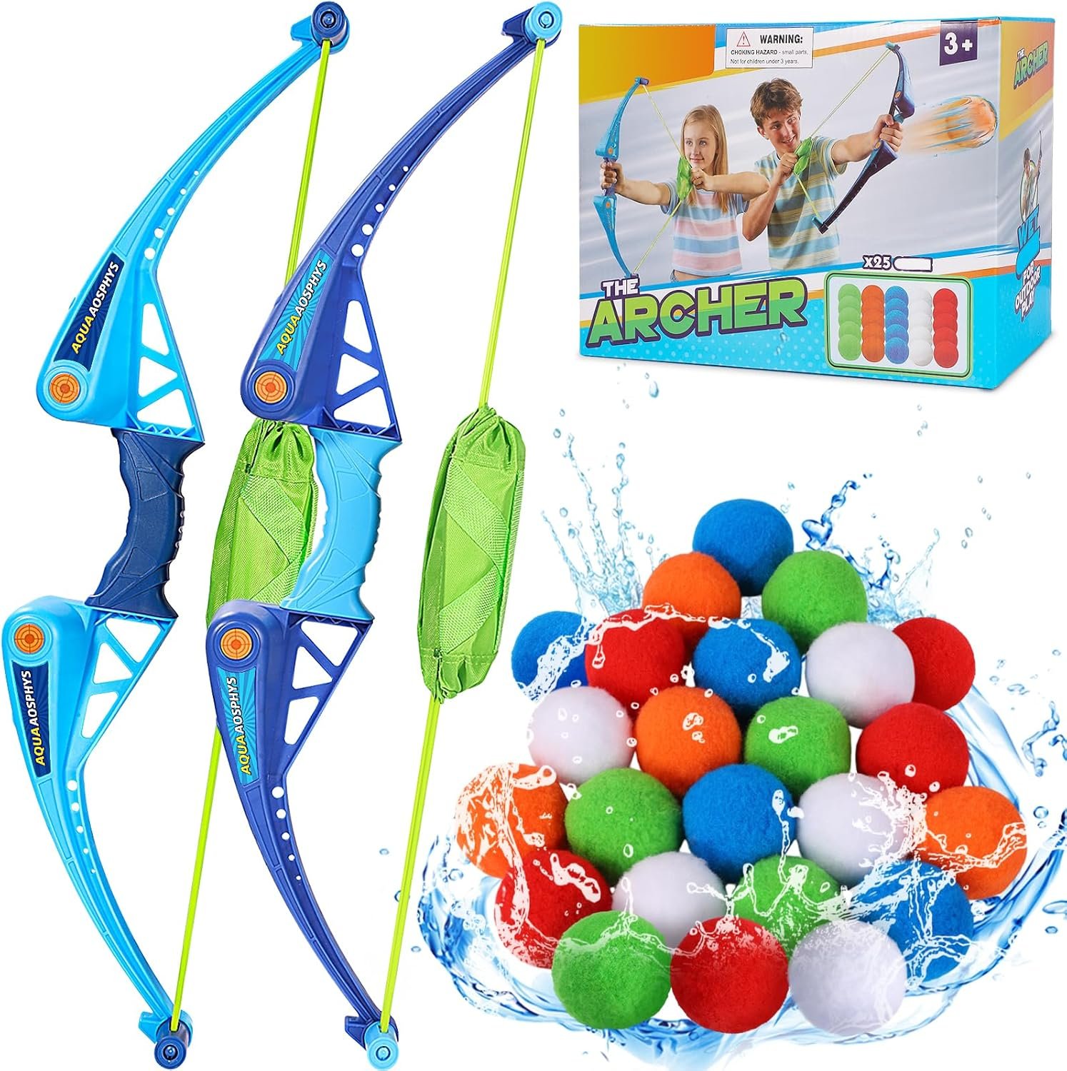 25Pcs Reusable Water Balloons with 2pcs Bow and Arrow for Kids, Pool Beach Water Fight Equipment for Boys and Girls, Outdoor Summer Toys for Kids Ages 3-12