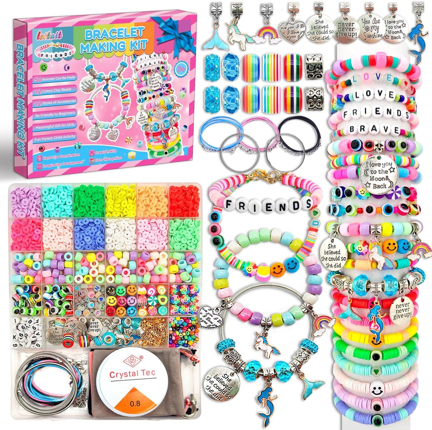 leitait Girls Toys Bracelet Making Kit -3400pcs Charm Jewelry Making Kit Supplies,Unicorn/Mermaid Crafts Birthday Christmas Gifts for Girls Ages 5 6 7 8 9 10 11 12 Years Old