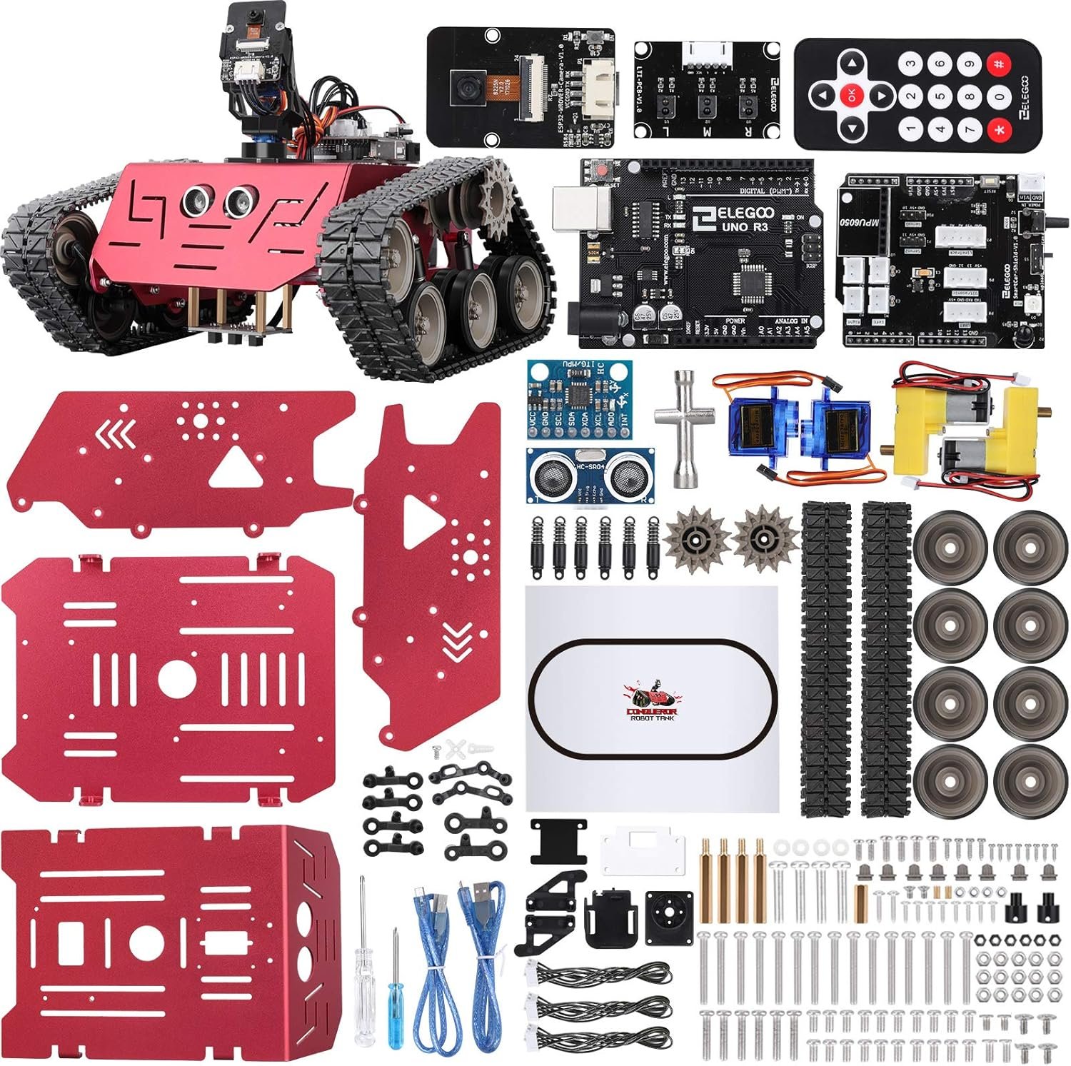 ELEGOO Conqueror Robot Tank Kit with UNO R3, Compatible with Arduino | WiFi FPV Camera, Obstacle Avoidance, Line Tracking Mode, STEM Toys & Projects for Kids, Remote Control, Auto-follow