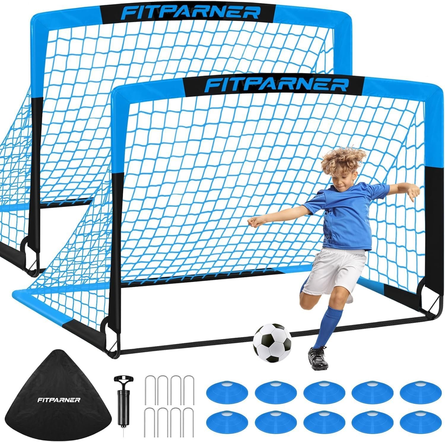 Kids Soccer Goals for Backyard Set – 2 Pack of Portable Pop Up Soccer Nets with Ball,Cones,Complete Training Equipment Kit for Toddler,Youth,Kids Age 3-14,Outdoor Sports Game