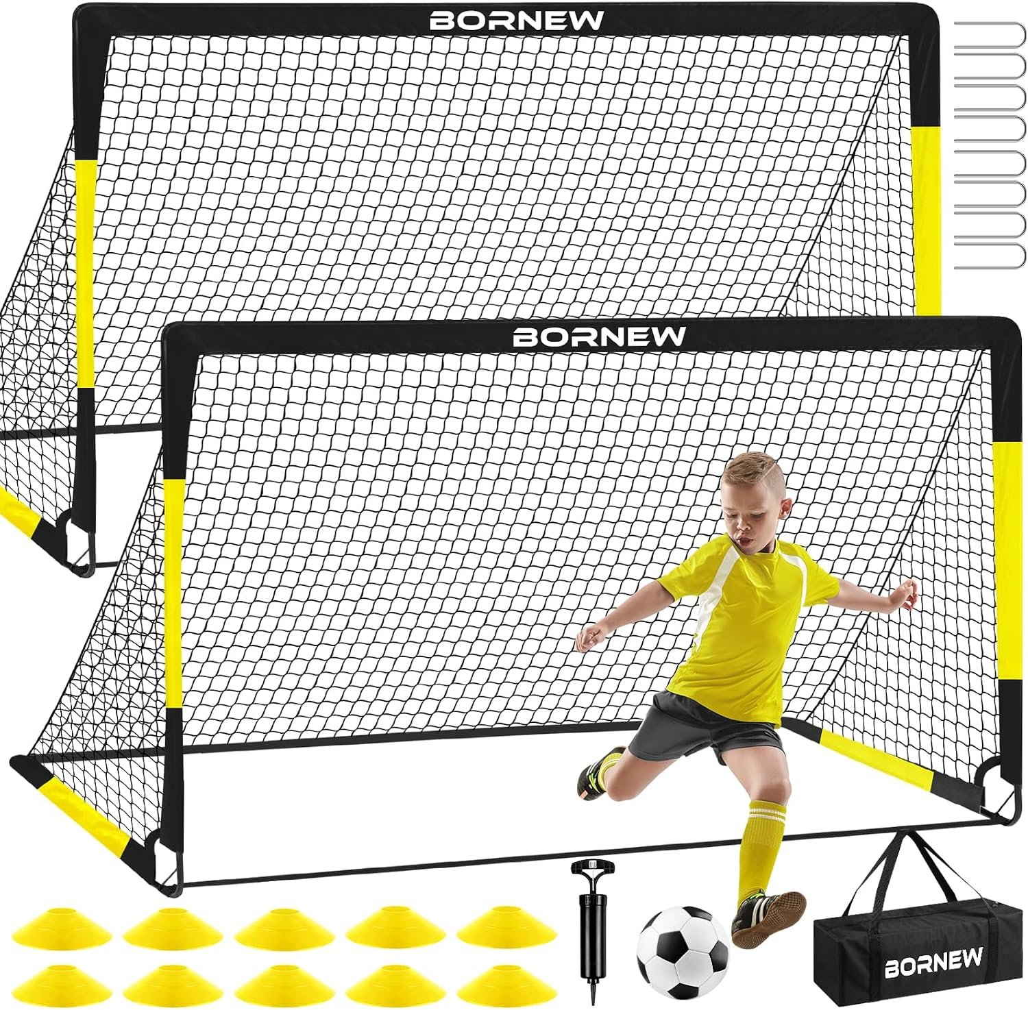 Kids Soccer Goal for Backyard Set – 2 Set of 7X5 / 6X4 ft Toddler Soccer Nets Training Equipment, Soccer Ball, Pop Up Portable Soccer Set for Kids and Youth Games and Training Goals Ages 3-16 Gift