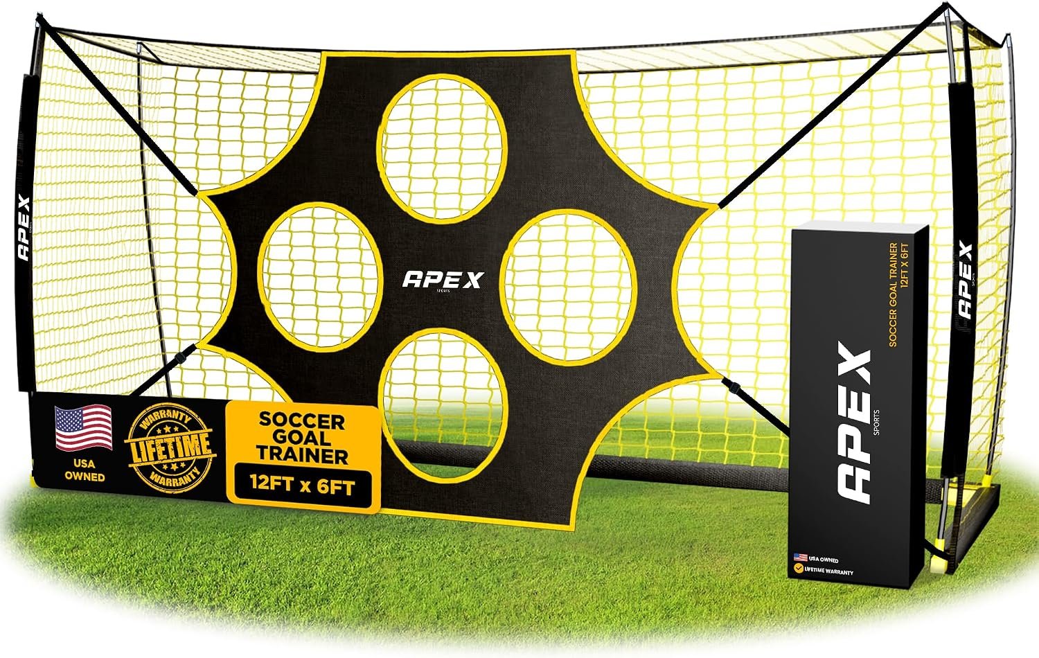 12×6 FT Soccer Goal with Precision Target – Portable Soccer Net with Removable 10-Hole Target, Portable Design, Quick Setup, Ground Stakes & Collapsible Frame for Indoor/Outdoor Training