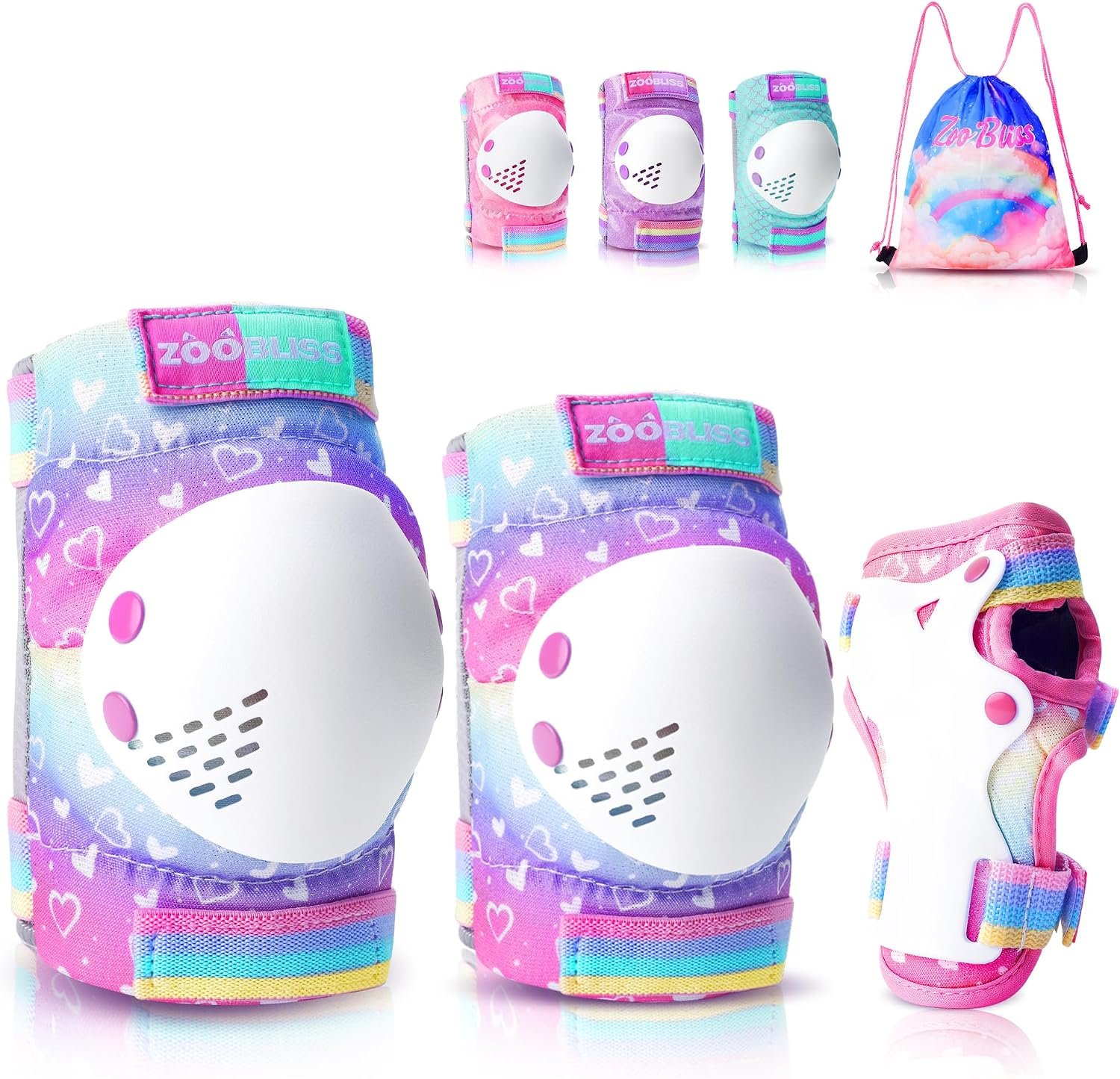 Girls Knee Pads for Kids, Toddler Knee and Elbow Pads Set | Protective Gear Set with Wrist Guards & Drawstring Bag, Adjustable Fit for Skating, Skateboarding & Biking