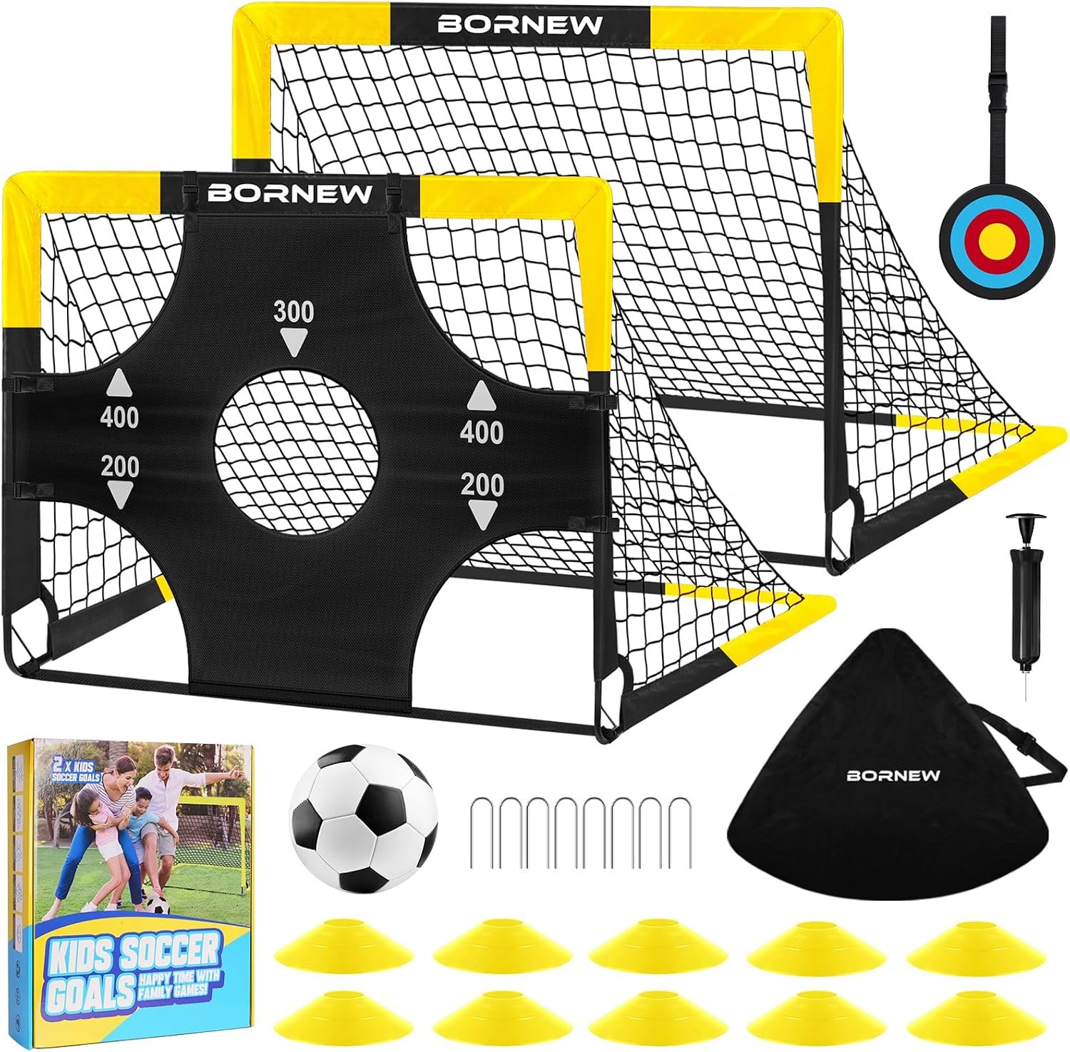 Kid Soccer Goal and Soccer Ball Targets Set – 6×4 / 4X3 ft Soccer Goal | Backyard & Indoor Portable Pop Up Soccer Net with Soccer Targets, Cones, Soccer Training Equipment for Ages 3-16 Year Gift