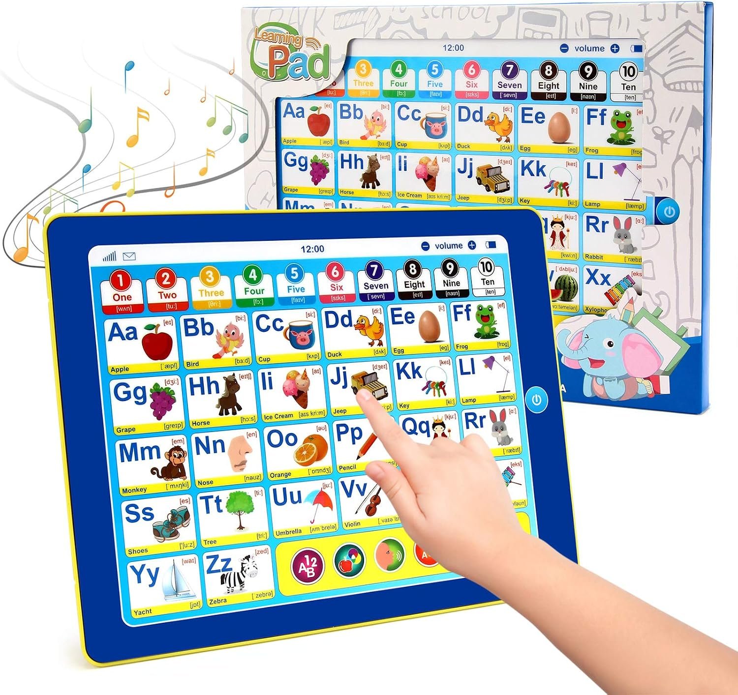 6-in-1 Toddler Learning Tablet – No WiFi ABC/Numbers/Music Toy for Age 3-5 | 26 letters/words, 10 colors/numbers, 3 songs&quiz game, No WiFi needed, 3-level volume, for home/travel, gift for age 3-5