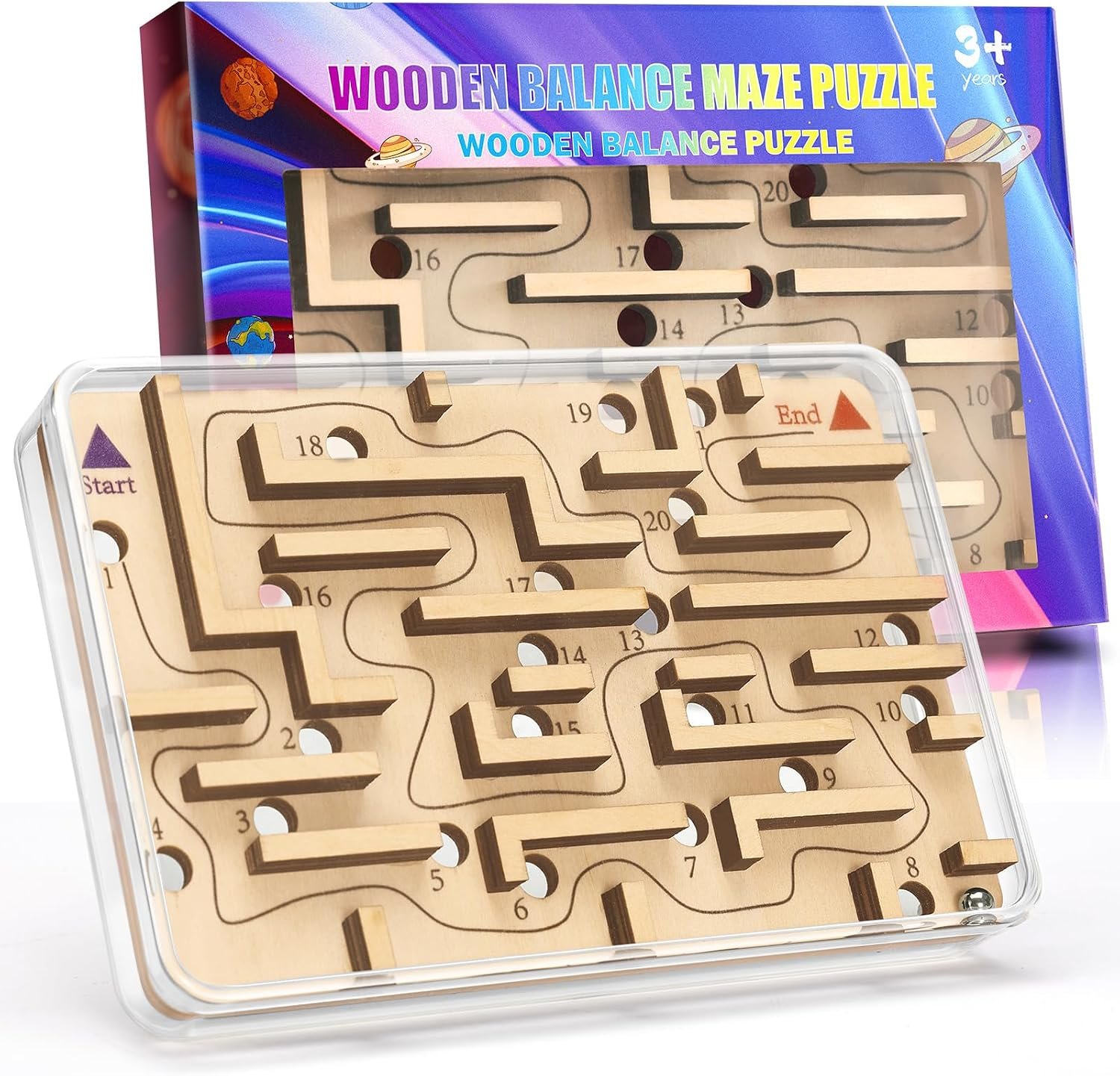 Handheld Fidget Puzzle Game for Kids and Adults – Challenging Wooden Labyrinth Marble Maze for Teen Boys – Fun Brain Teaser Puzzle Fidget Toys for Travel Stocking Stuffer Party Favor for Kids Ages 8+