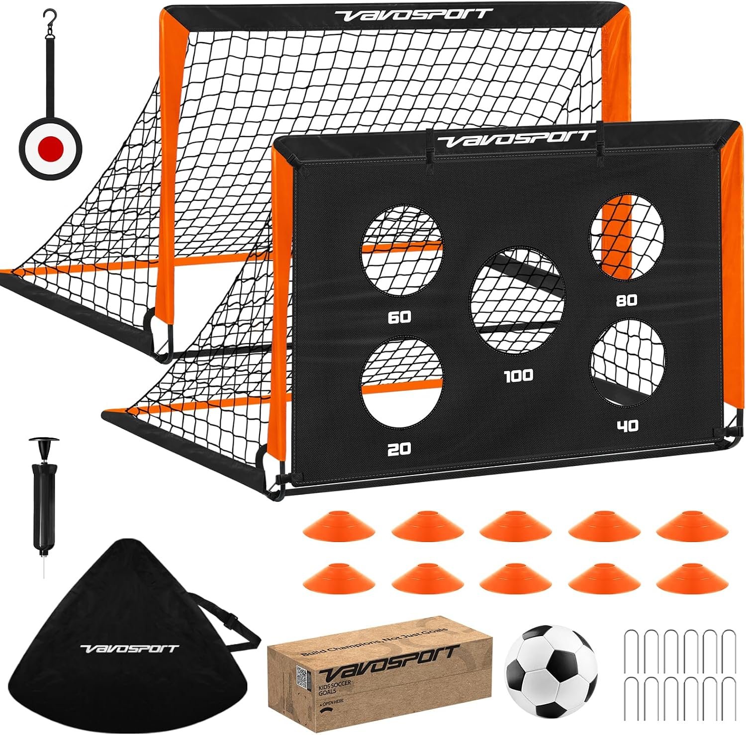 2 Pack Kids Soccer Goals for Backyard Set, 4×3 ft Pop Up Soccer Goal | Portable Soccer Goals, Kids Soccer Net Training Equipment with Target, Ball, Cones, for Ages 3-12 Outdoor Sports Games Gifts
