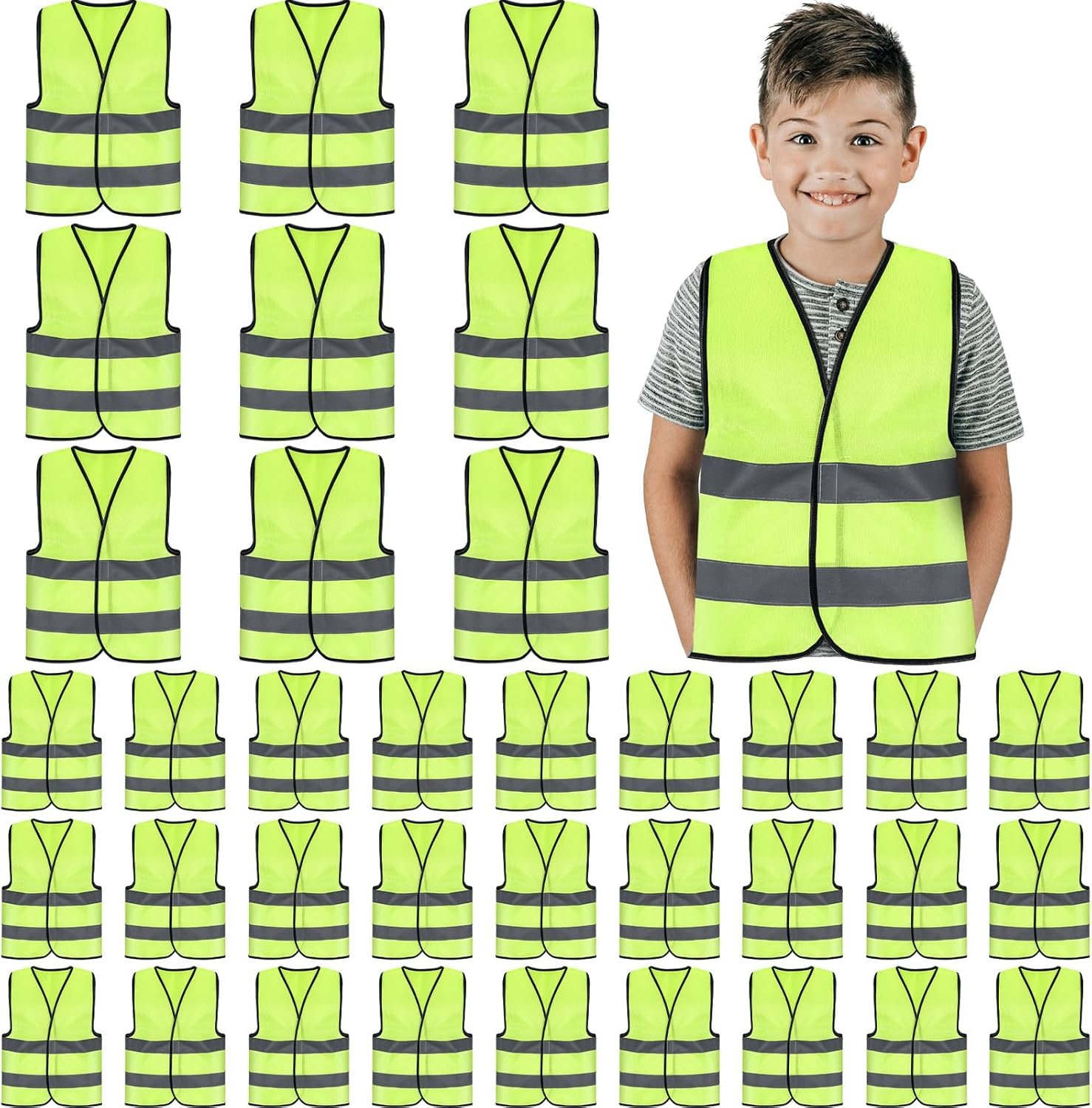 Zhanmai 40 Pcs Kids Safety Vest Bulk High Visibility Reflective Construction Vest with Strips Neon for Traffic Child Outdoor (Yellow)