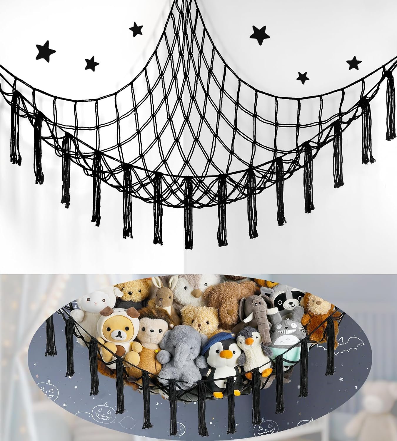 Stuffed Animal Storage Hammock or Net Corner – Large Toy Hammock Net for Stuffed Animals Room Decor – Cute Stuff Animal Organizer Plush Holder – Kids Baby Nursery Essentials Wall Bedroom Home Decor