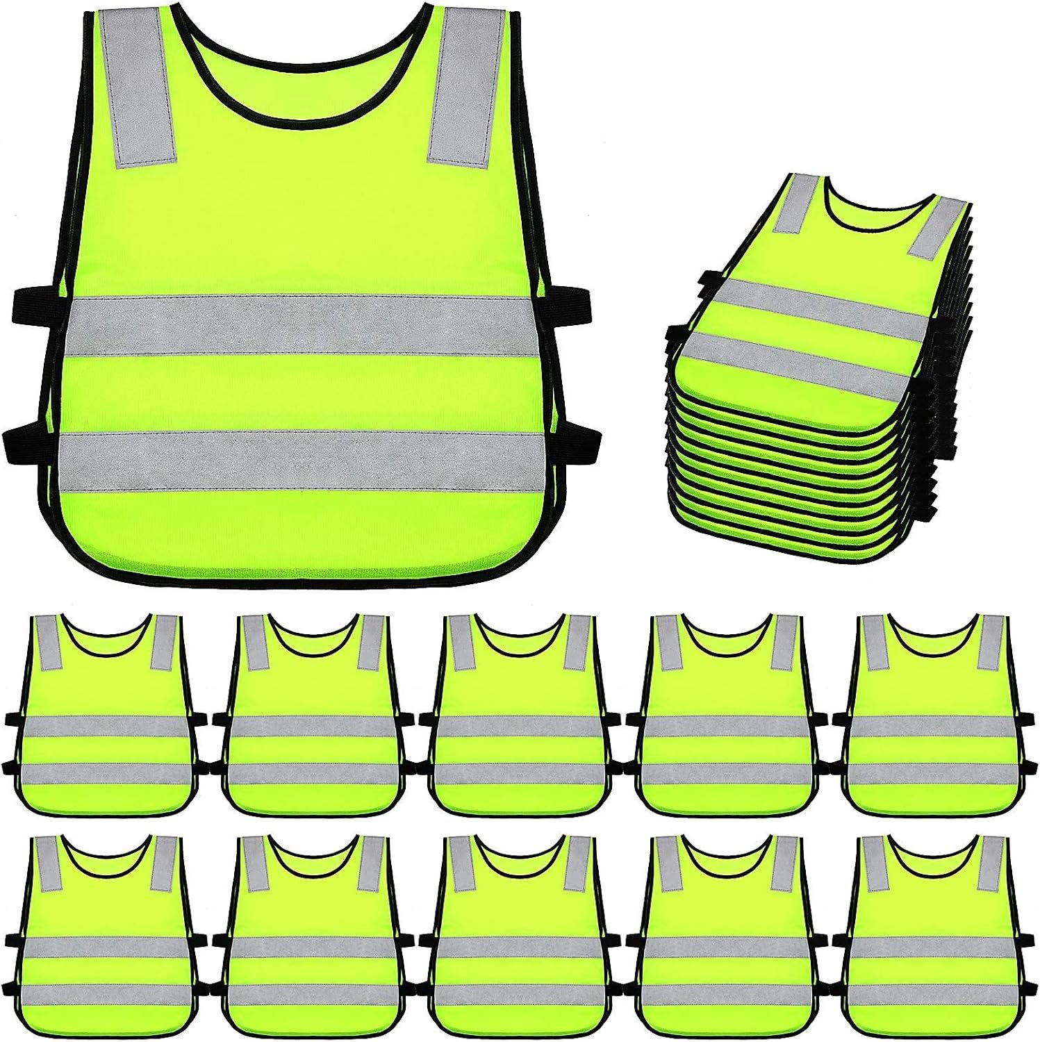 Geyoga 2/10 Pieces Kids Reflective Vest Child Toddler Safety High Visibility Vest Yellow for Cycling Walking Skiing