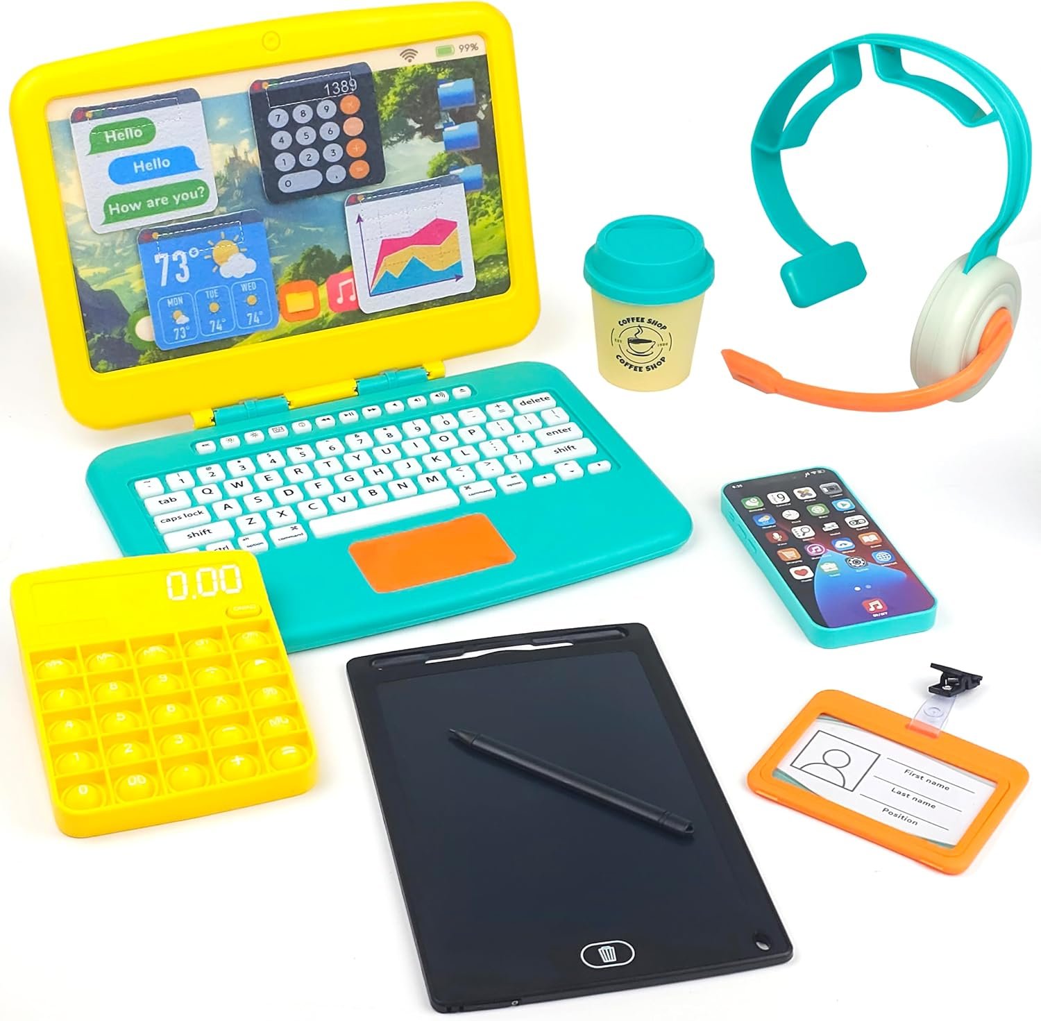 BLOONSY Pretend Play Home Office Set for Kids with Toy Laptop