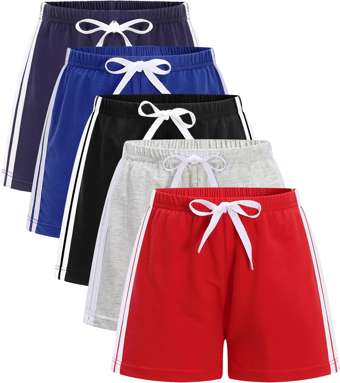 GFQLONG Toddler Boys Girls Cotton Athletic Shorts Summer Soccer 2-8Y | 5 pack or 3 pack, soft cotton blend, breathable lightweight fabric, elastic waistband, no pockets