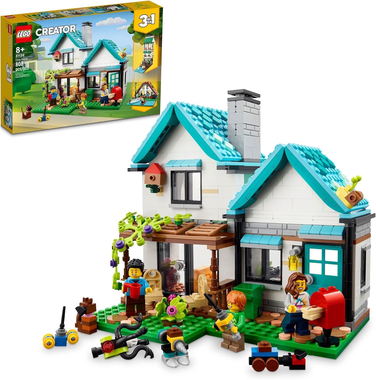 LEGO Creator 3 in 1 Cozy House Building Toys – Toy Figures & Pretend Play Playsets for Boys & Girls, Ages 8+ – 3 Building Options – Gift for Birthdays – 31139