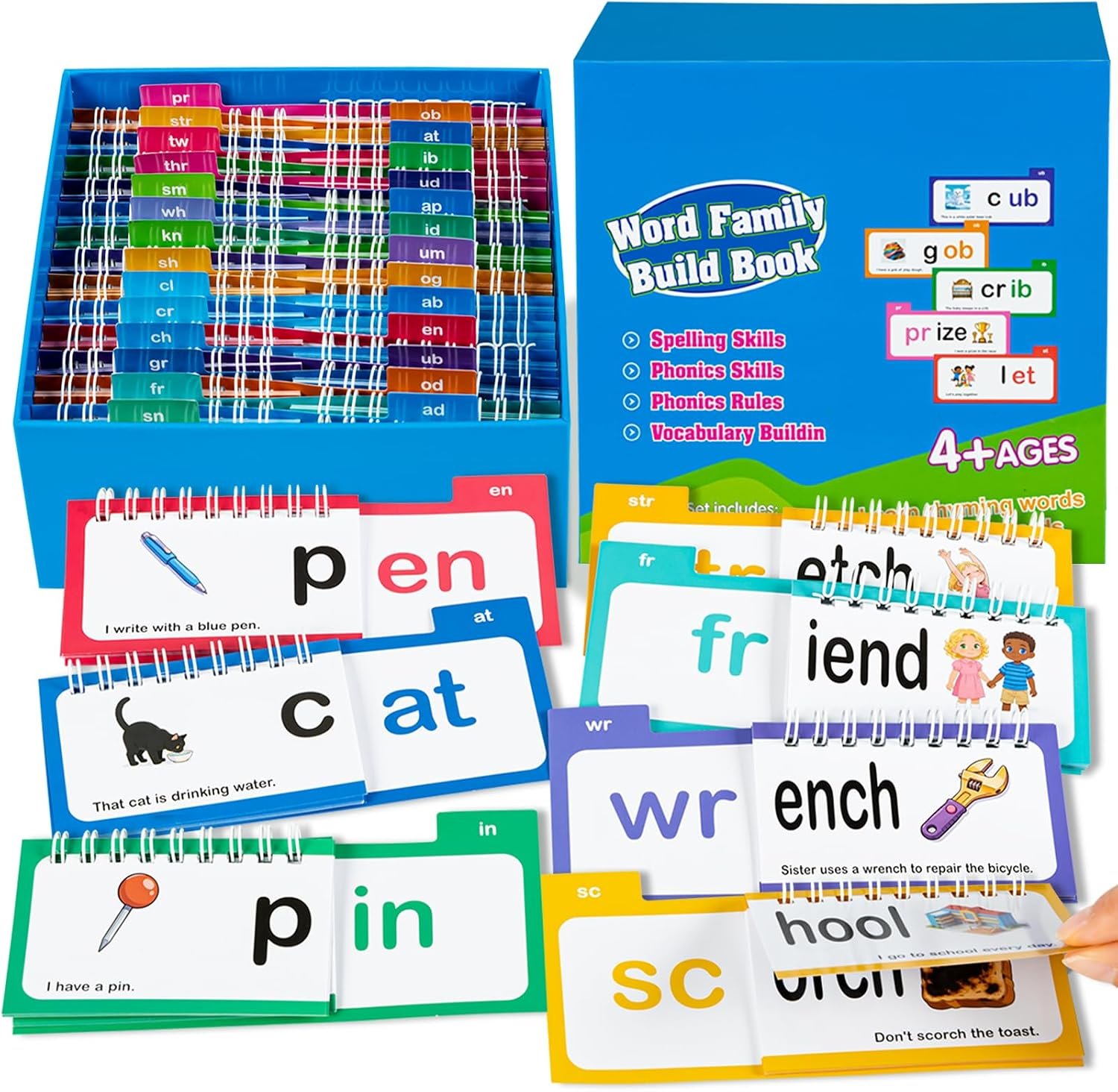 Phonics Flash Cards, Word Family Flip Books, Read and Rhyme Build Book | 30 Sight Words Flash Cards Kindergarten, Learn to Read for Kids 3-8, CVC Games for Toddlers Educational Preschool Homeschool