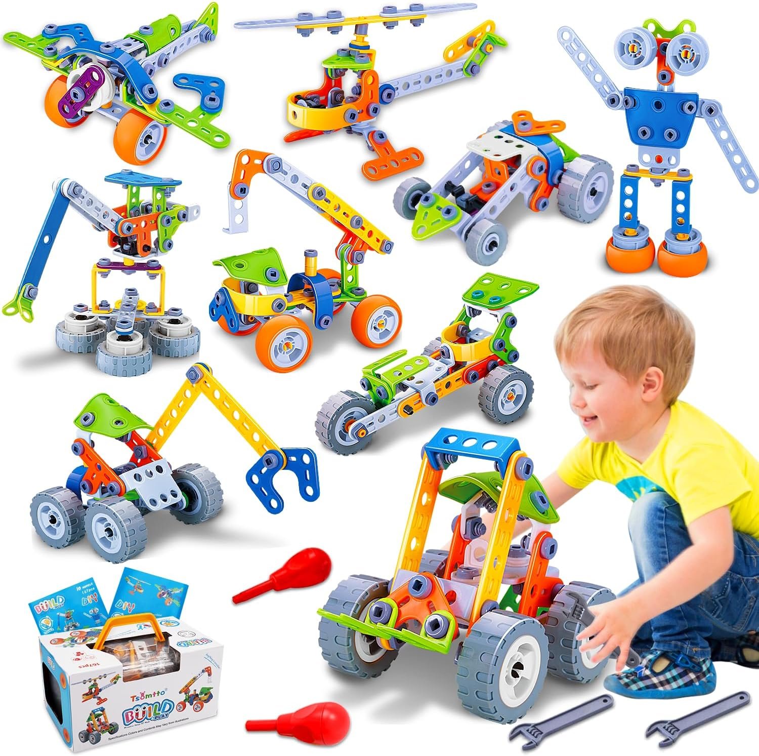 Tsomtto 10 in 1 STEM Toys for 4 5 6 7 8+ Year Old Boy Girl Birthday Gifts | Building Toys Stem Kits Activities for Kids Ages 4-8 5-7 6-8 Educational Learning Boy Toys Age 3-5 4-6 8-10 Engineering Games