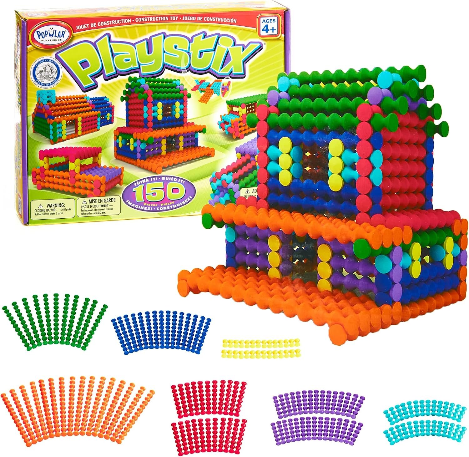 POPULAR PLAYTHINGS Playstix Construction Toy Set, 150 Piece Kit