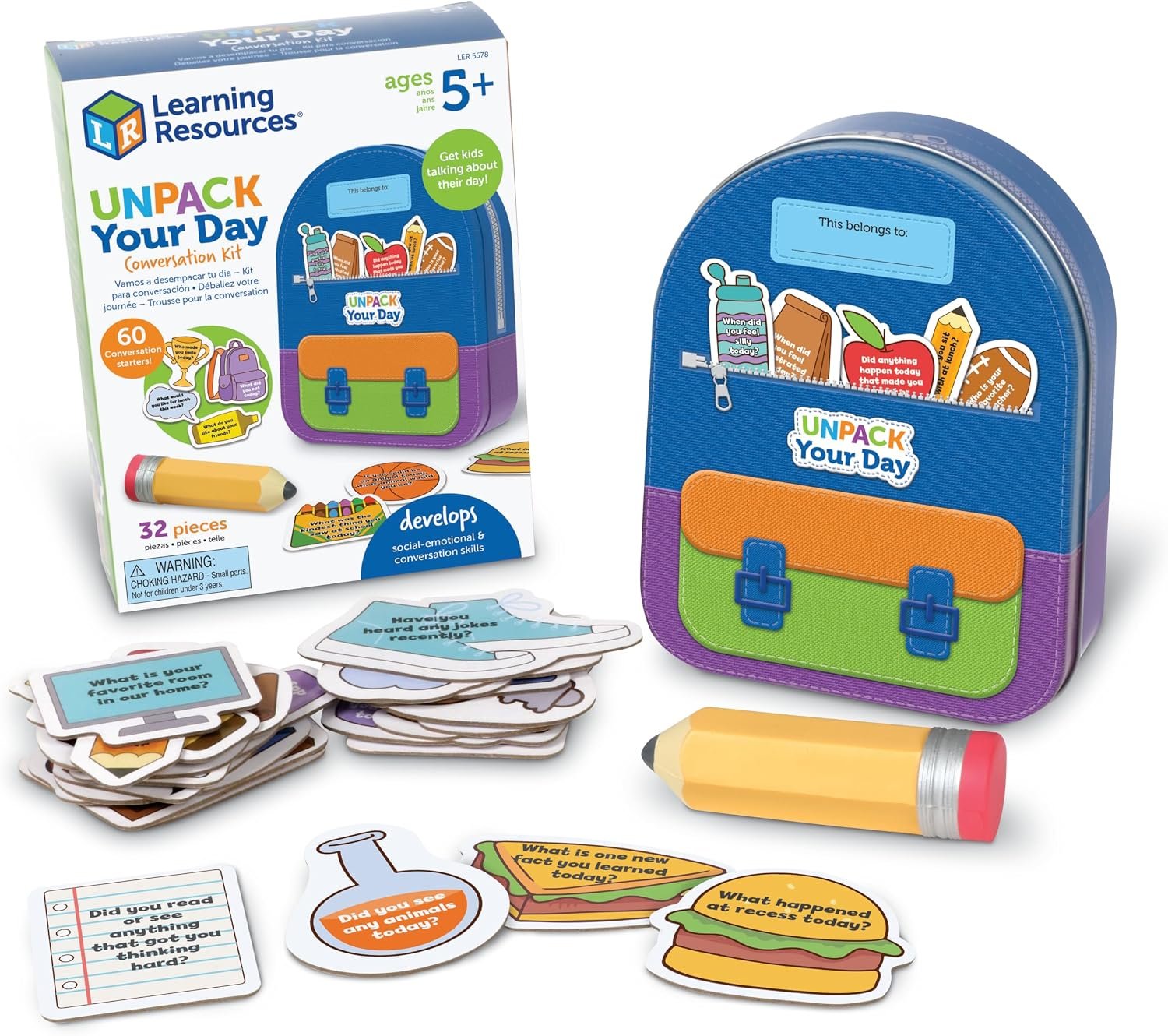 Learning Resources Unpack Your Day Conversation Kit – 32 Pieces, Ages 5+, SEL Toys, Classroom Must Haves, Teacher Supplies, Gifts For Boys And Girls, Speech Materials, Ice Breaker