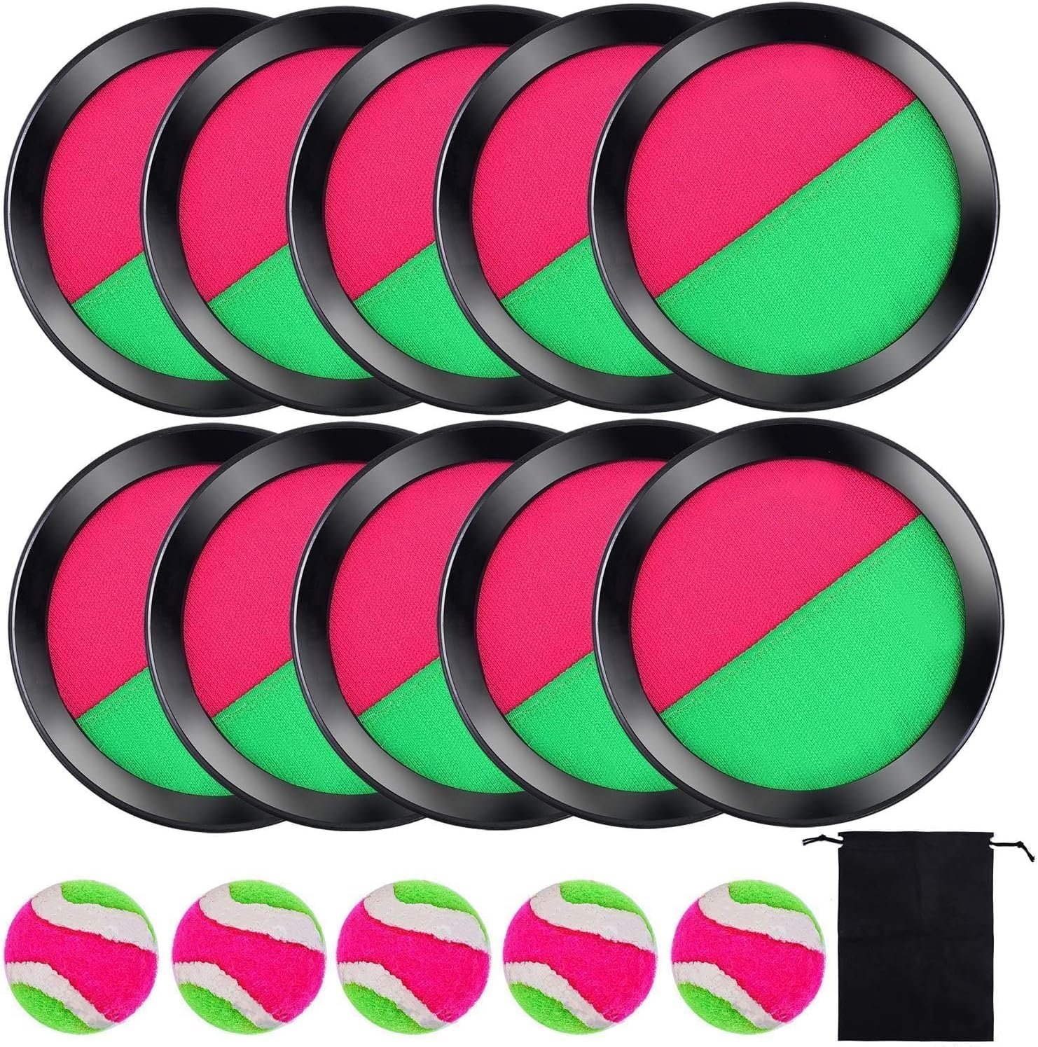 Toss and Catch Paddle Game 5 Set Paddle Toss and Catch Ball Sport Games Suitable for Sports, Beach and Party Favor with Storage Bag, 10 Paddles and 5 Balls