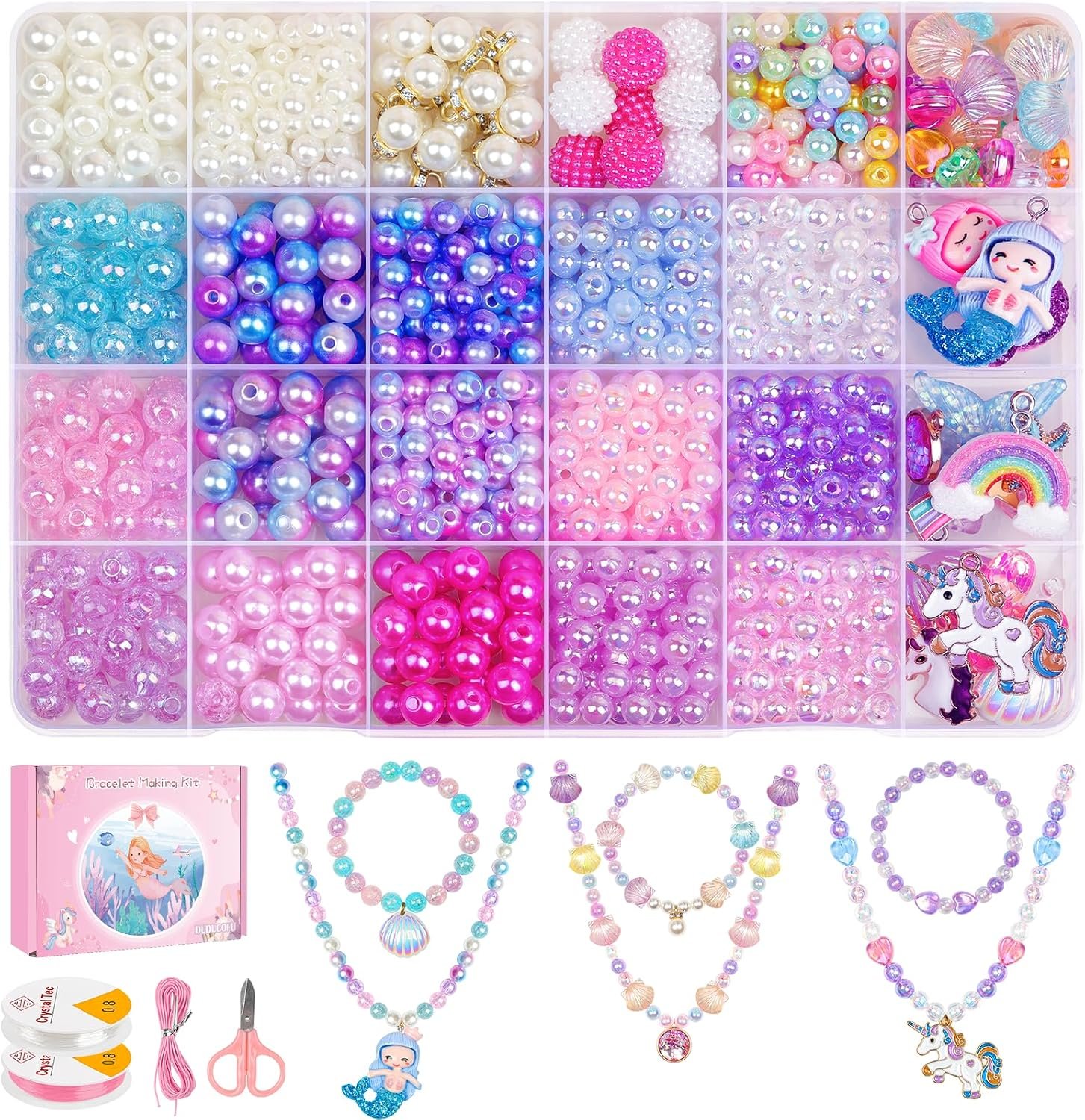 900Pcs Mermaid Bracelet Making Kit for Girls, Charm Beads Jewelry Making | Friendship Bracelet Kit with Ocean Pearl Shell Butterfly Beads for Bracelet Necklace Making