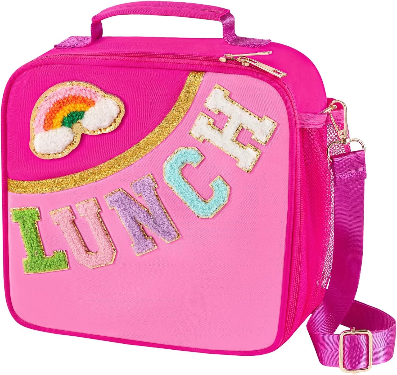 Nsrzua Lunch Bag Kids-Kids Insulated Lunch Bag with Adjustable Strap – Reusable Leakproof Lunch Box for Girls, Preppy School Lunch Tote for Travel, Picnic,School & Winter Camp