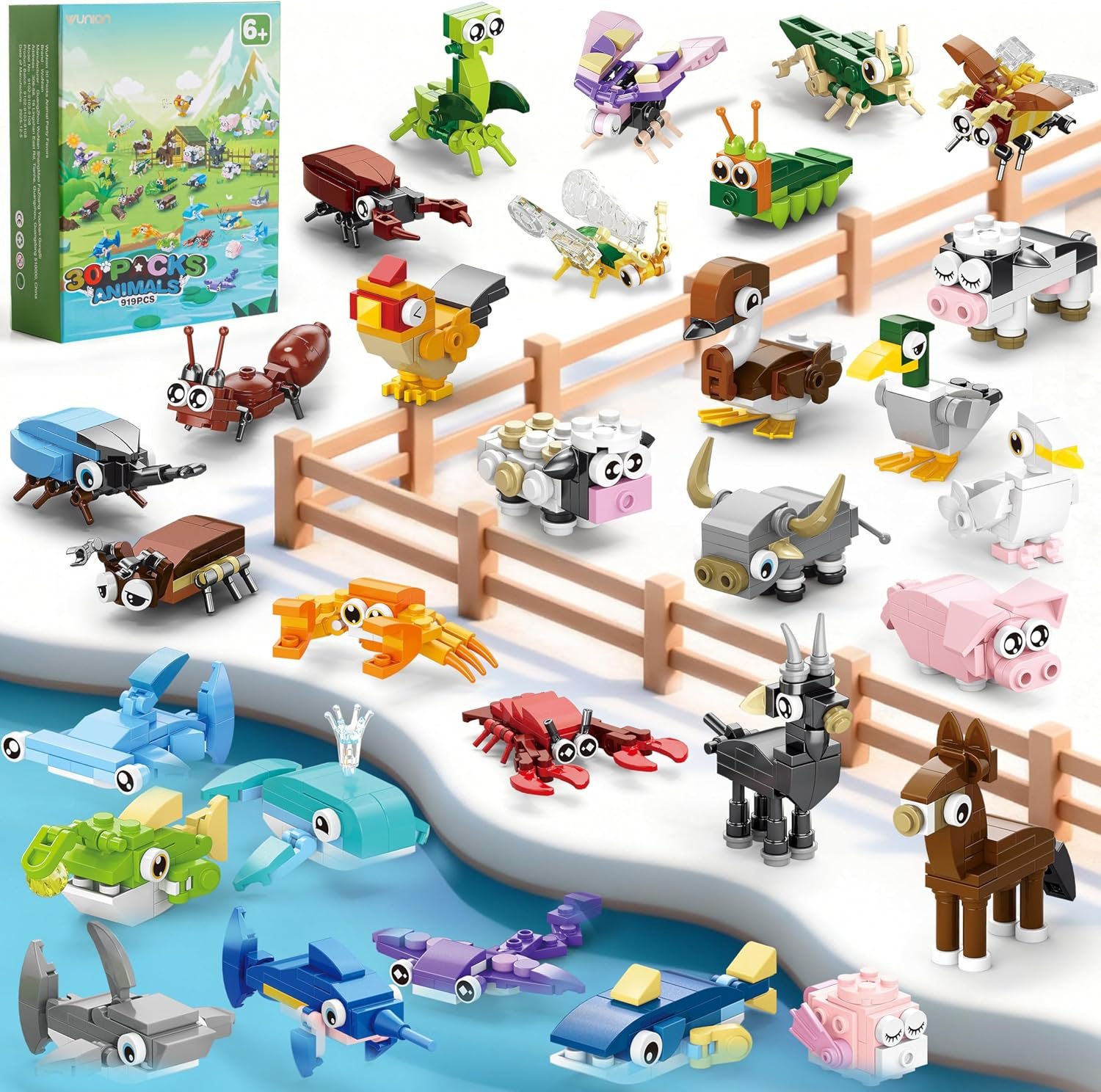 30 Packs Party Favors for Kids – 919 PCS Animal Building Blocks Toy | Mini Sets Party Favors, Goodie Bags Stuffers Classroom Prizes Return Gifts Easter Bulk Gifts Boys Girls Student Ages 6+