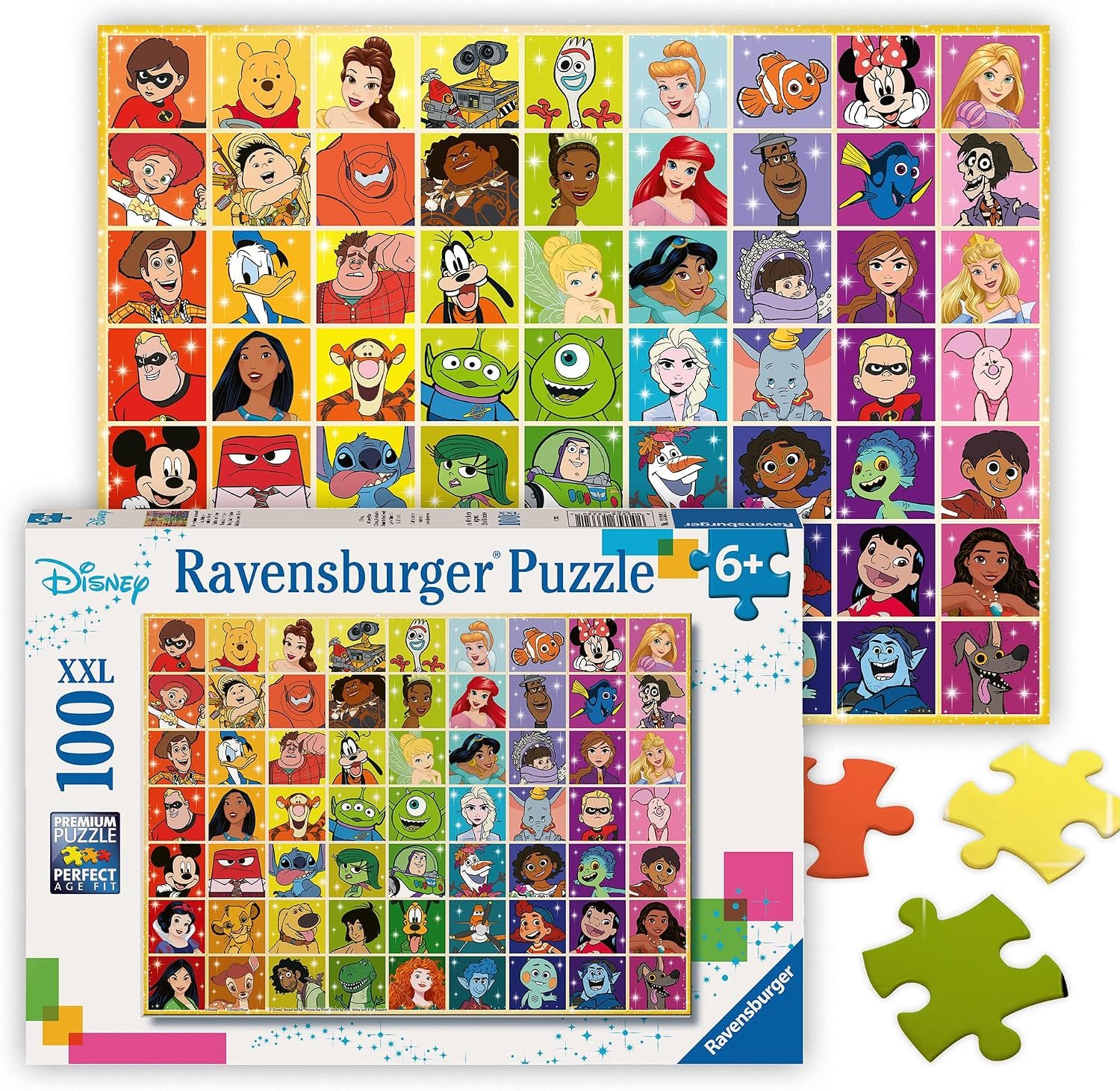 Ravensburger – Disney Color Palette – 100 Piece Jigsaw Puzzle – Exciting, Colorful Grid of Disney and Pixar Favorites – Mickey & More – Premium Quality – Ideal Gift – Screen-Free Fun – Children Age 6+