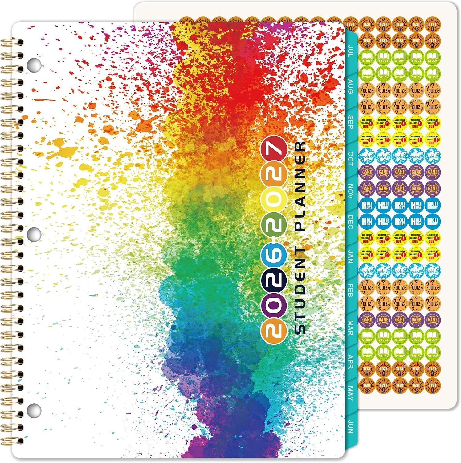 Student Planner 2026-2027 – Weekly & Monthly for Students 11″x 8.3″ | July 2026 – June 2027, Flexible Cover, Strong Golden Binding, Printed Tabs, with Stickers